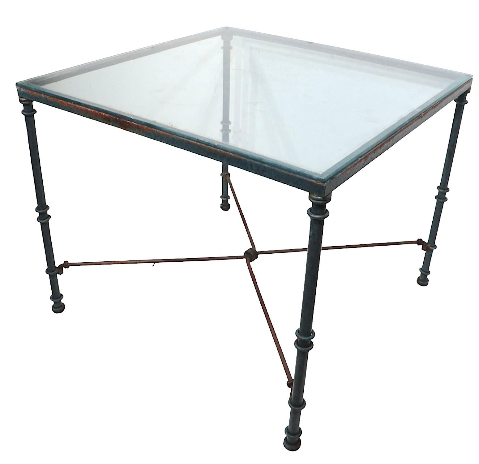 Mesa Dinette Brutalista de Metal y Cristal en Faux Verdigris según Giacometti en venta 9