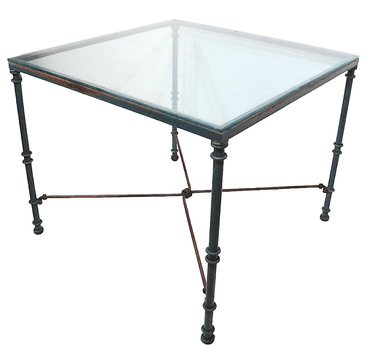 Mesa Dinette Brutalista de Metal y Cristal en Faux Verdigris según Giacometti en venta 11