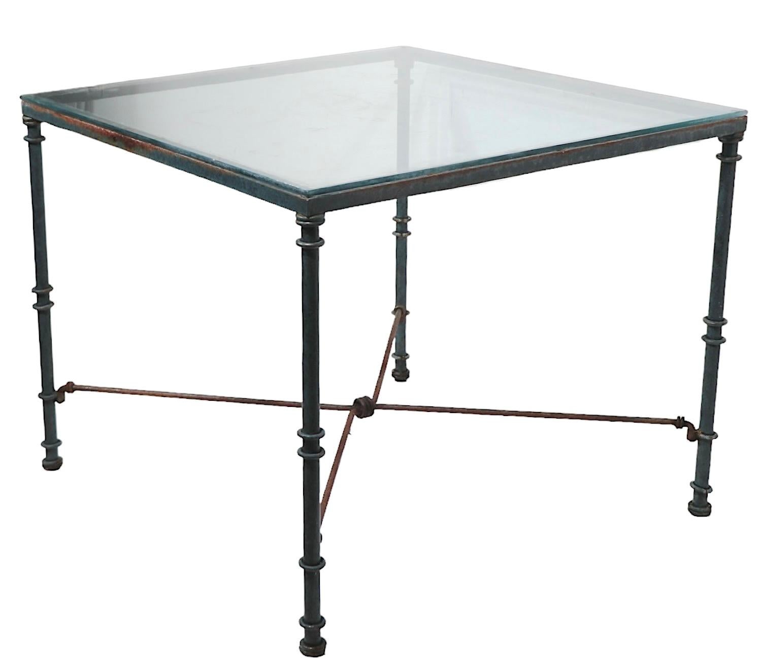 Mesa Dinette Brutalista de Metal y Cristal en Faux Verdigris según Giacometti en venta 1