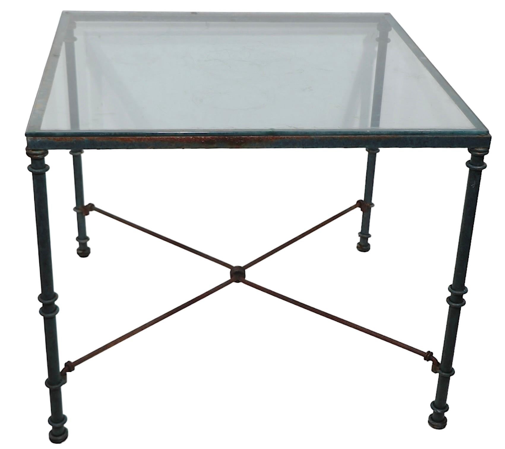 Mesa Dinette Brutalista de Metal y Cristal en Faux Verdigris según Giacometti en venta 2