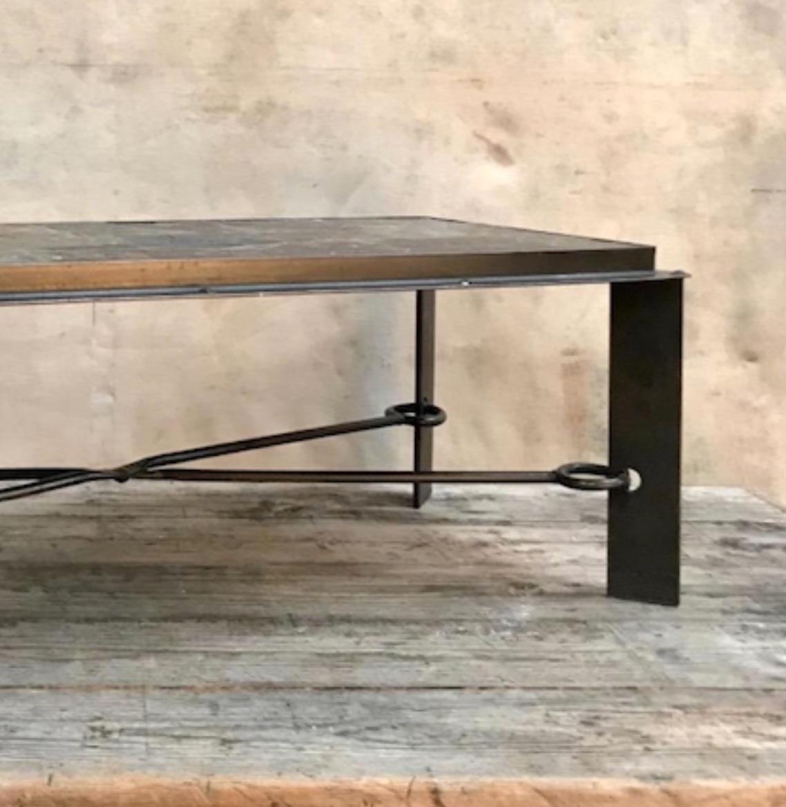 French Brutalist Metal and Lava Rock Table For Sale