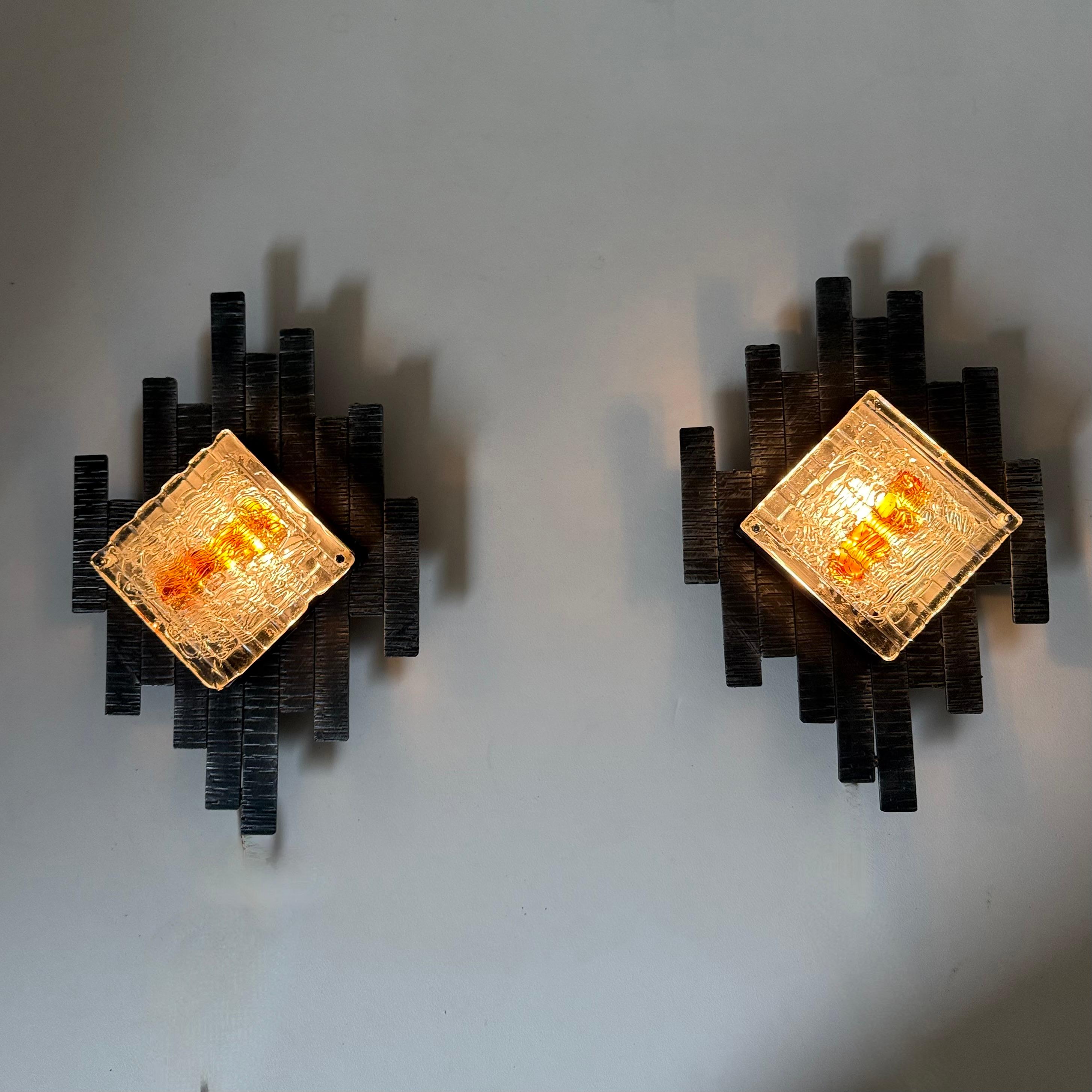 Appliques brutalistes en métal et verre de Murano par Albano Poli pour Poliarte, 1970 en vente 7