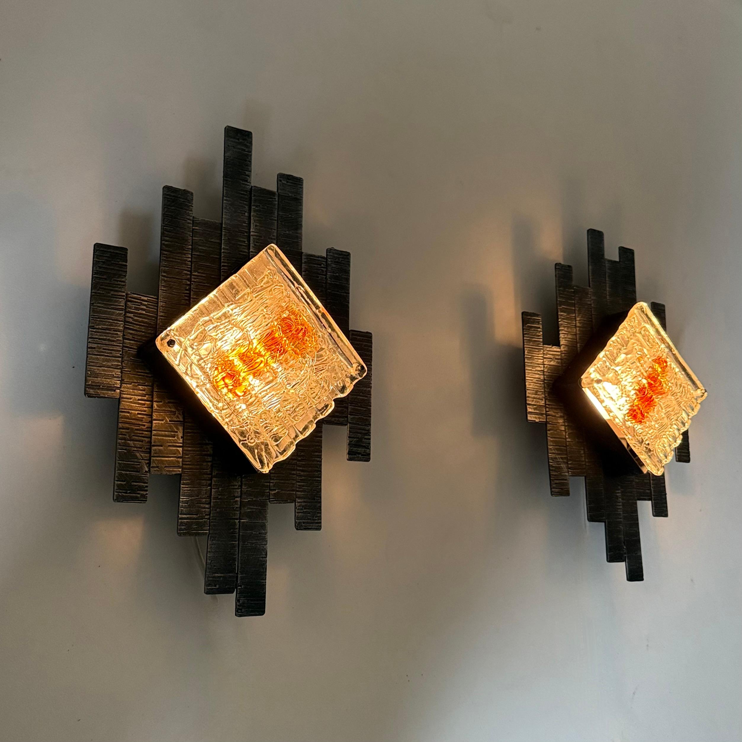 Appliques brutalistes en métal et verre de Murano par Albano Poli pour Poliarte, 1970 en vente 8