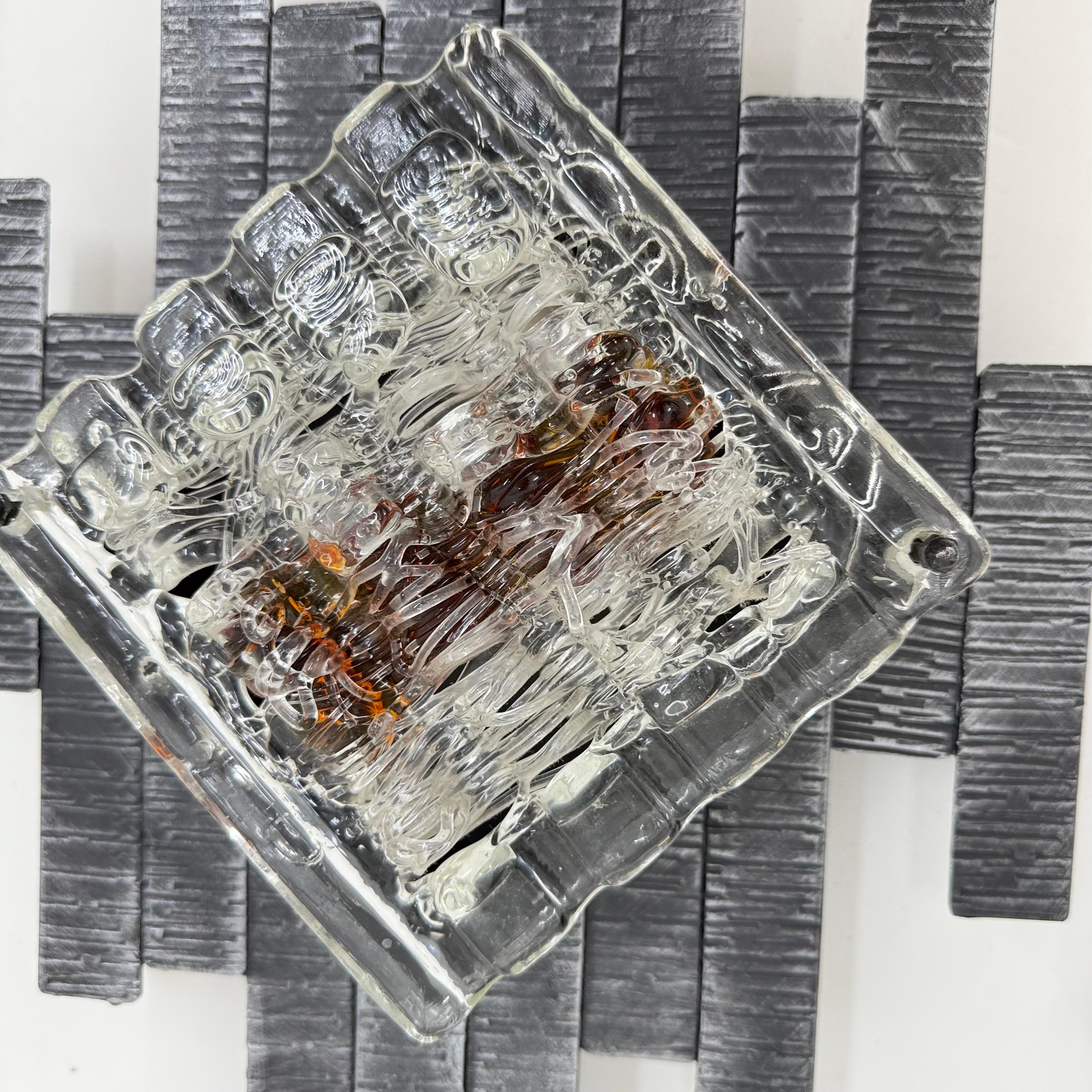 italien Appliques brutalistes en métal et verre de Murano par Albano Poli pour Poliarte, 1970 en vente