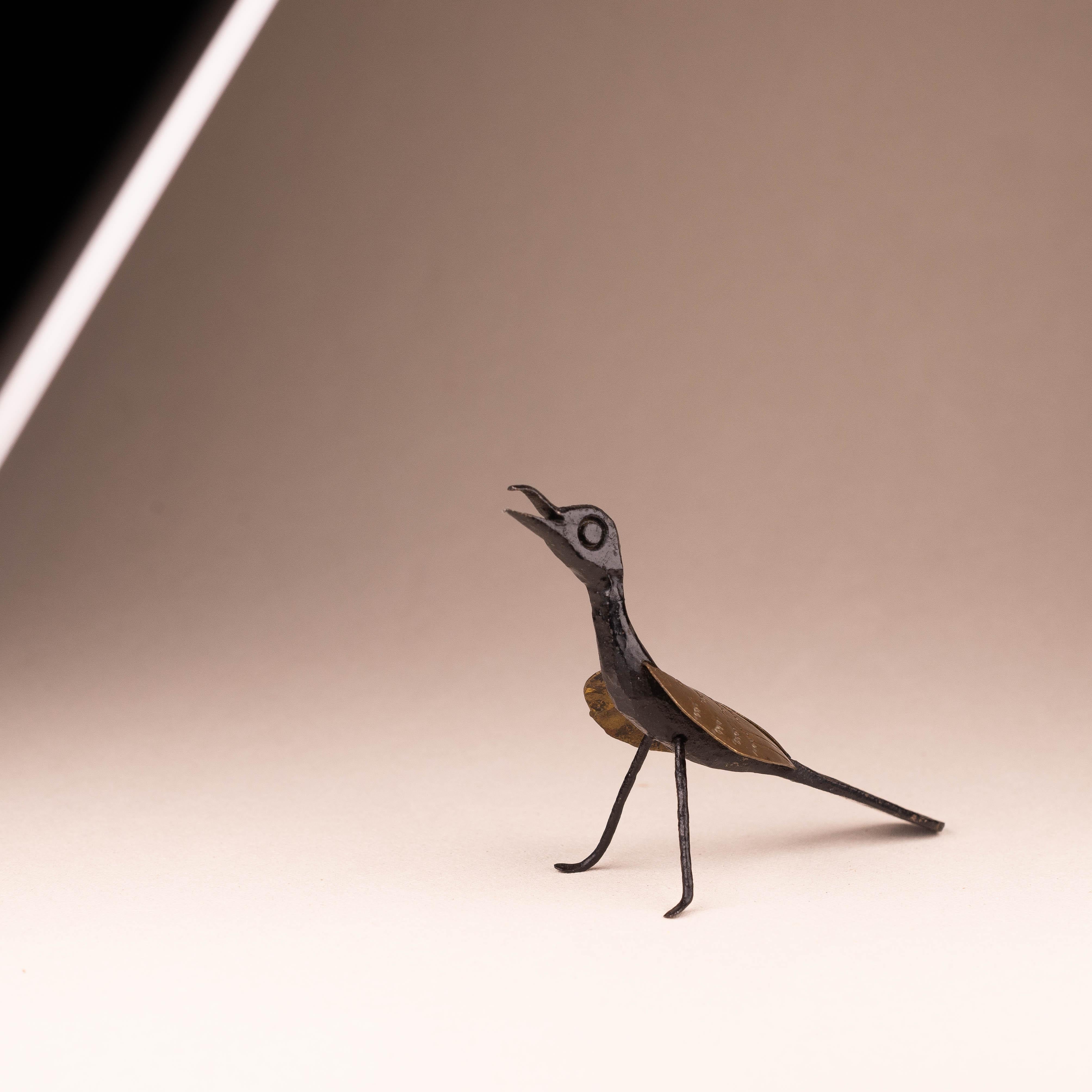 French Brutalist Bird Sculpture, Iron and Brass, Mid Century Modern, France For Sale