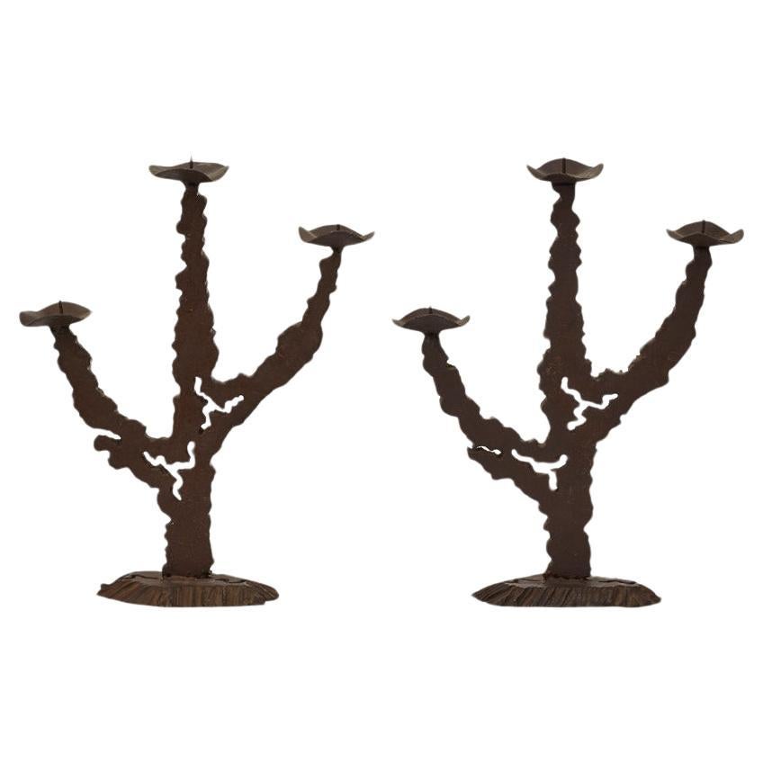 Brutalist metal candelabras, UK 1970s