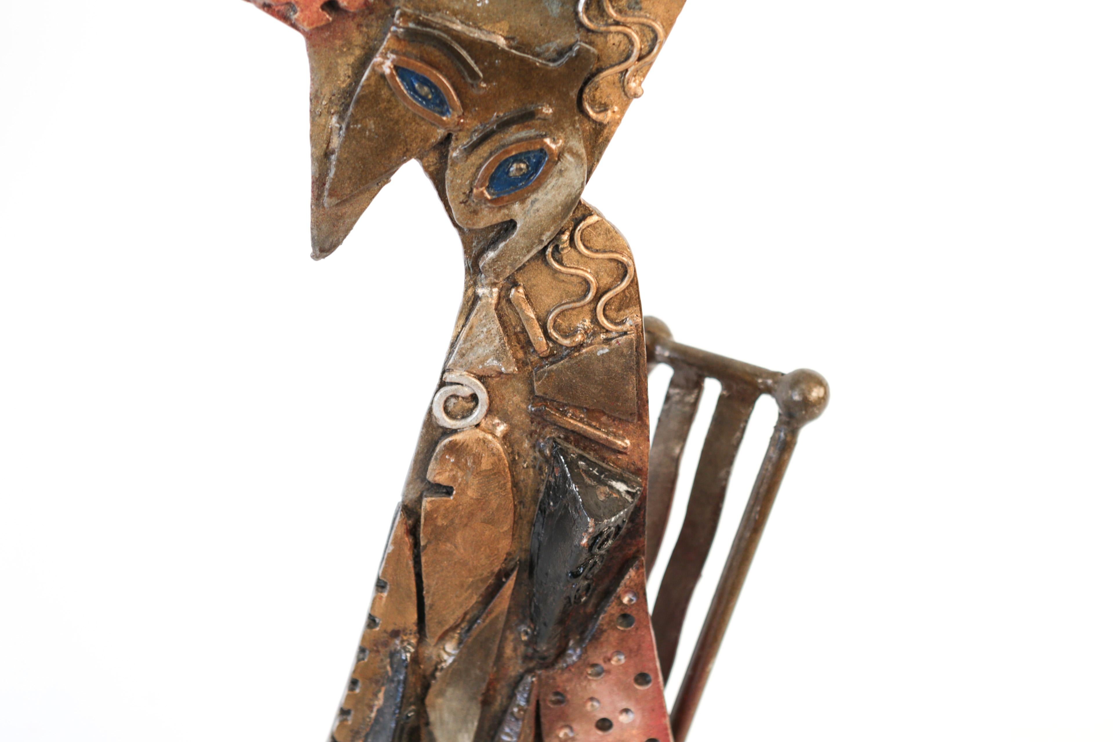 20th Century Brutalist Metal Cat Sculptural Table Lamp