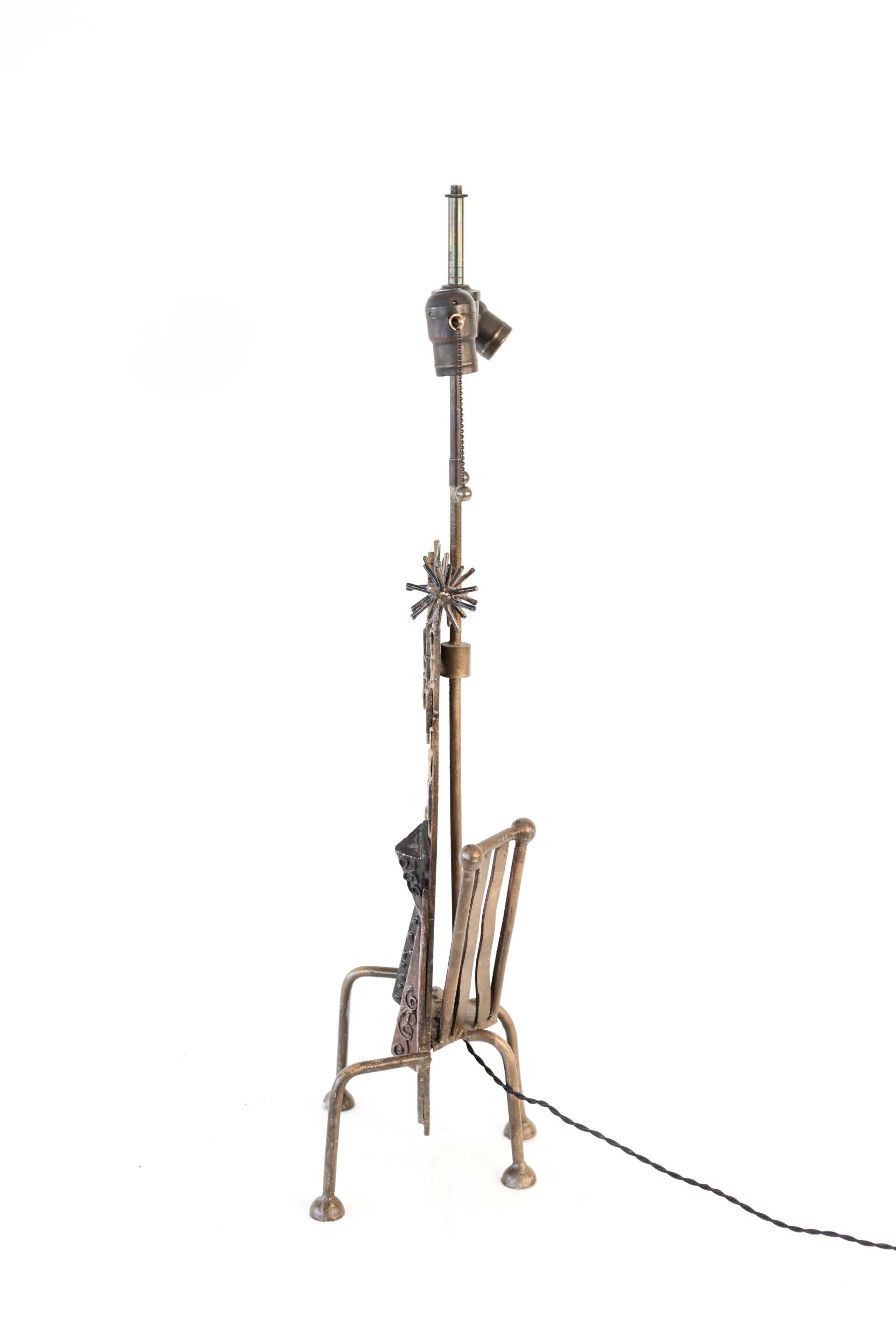 Brutalist Metal Cat Sculptural Table Lamp 1