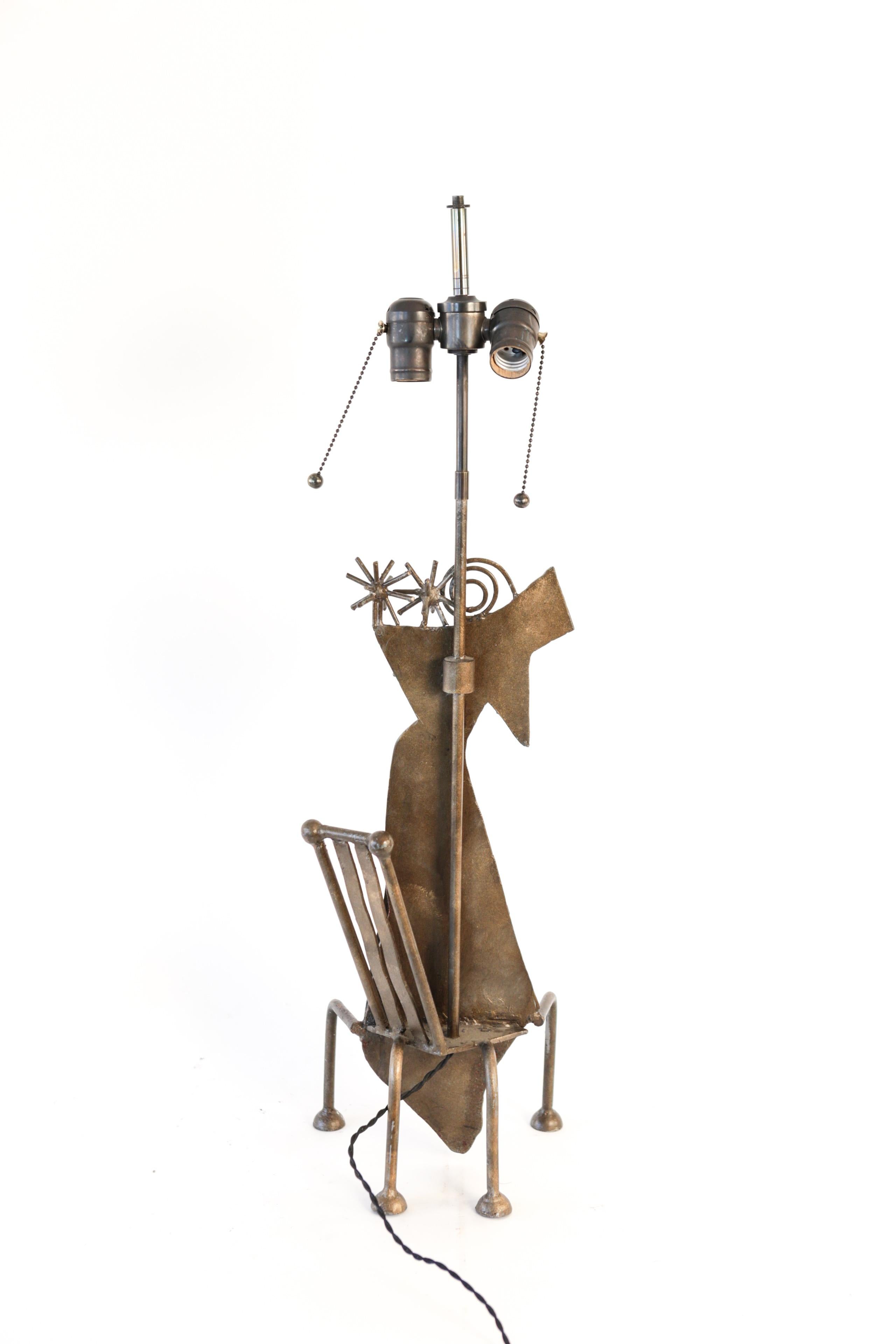 Brutalist Metal Cat Sculptural Table Lamp 4
