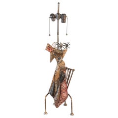Brutalist Metal Cat Sculptural Table Lamp