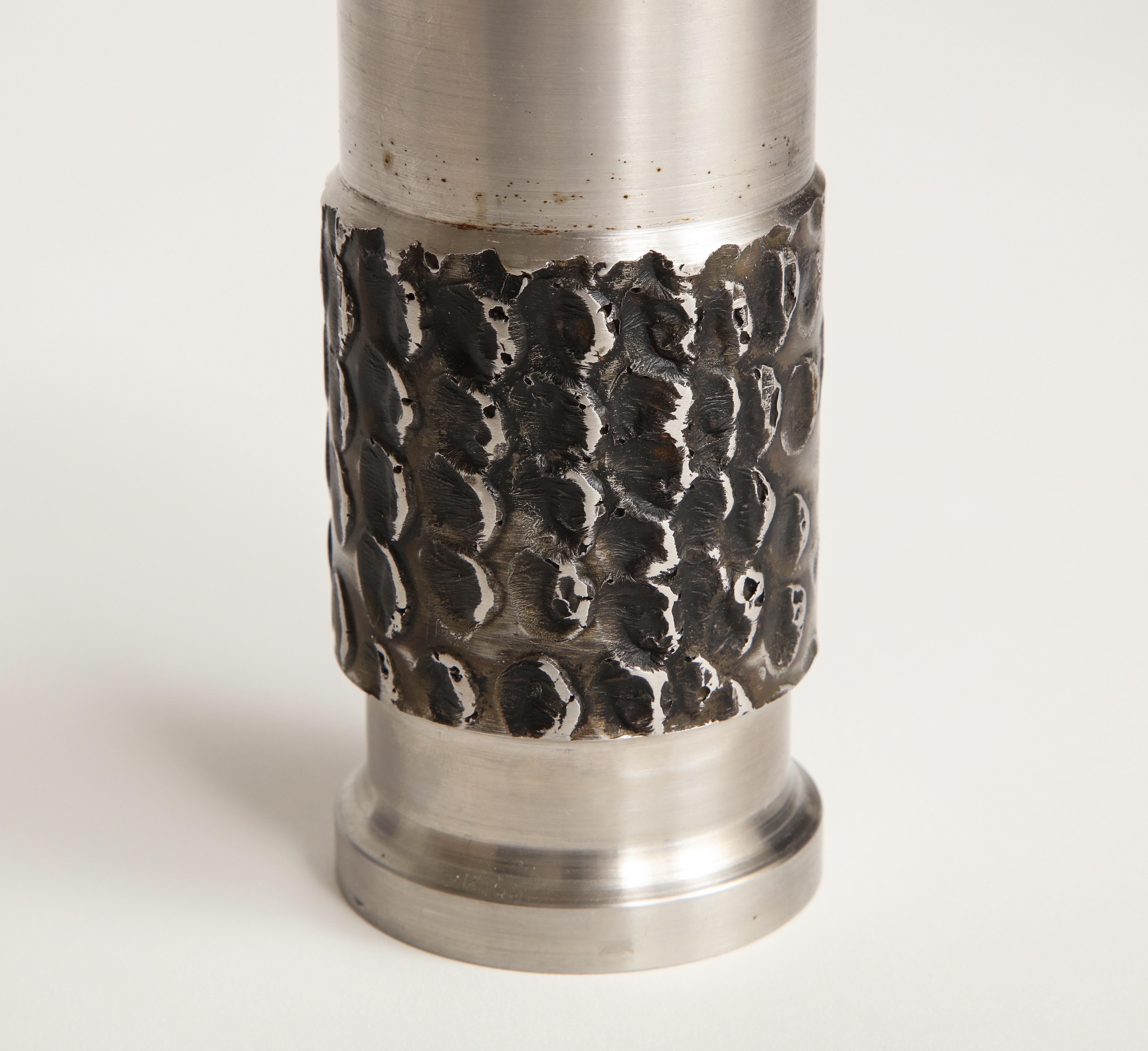 German Brutalist Metal Cylinder Vase For Sale