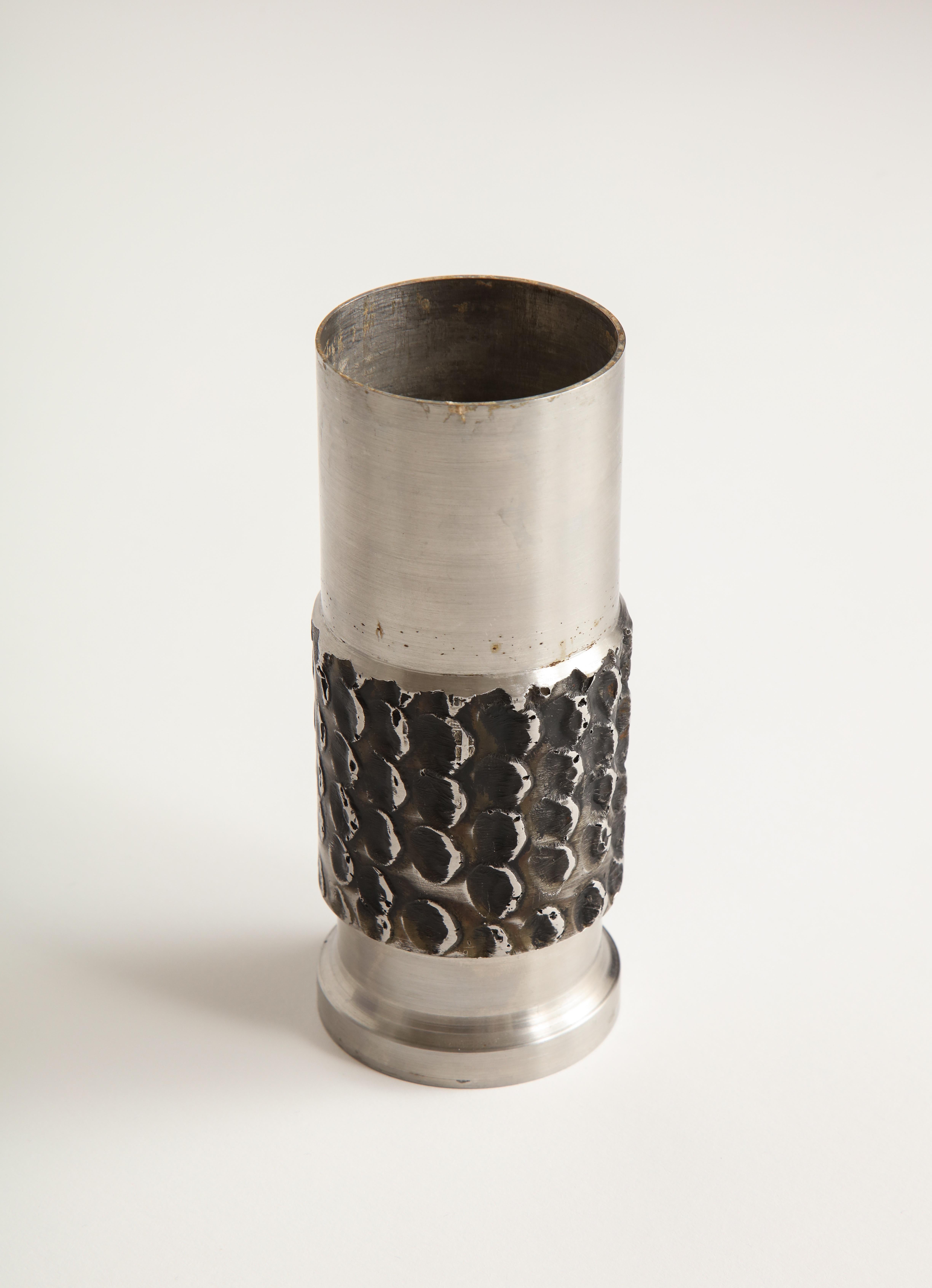 Brutalist Metal Cylinder Vase For Sale 1