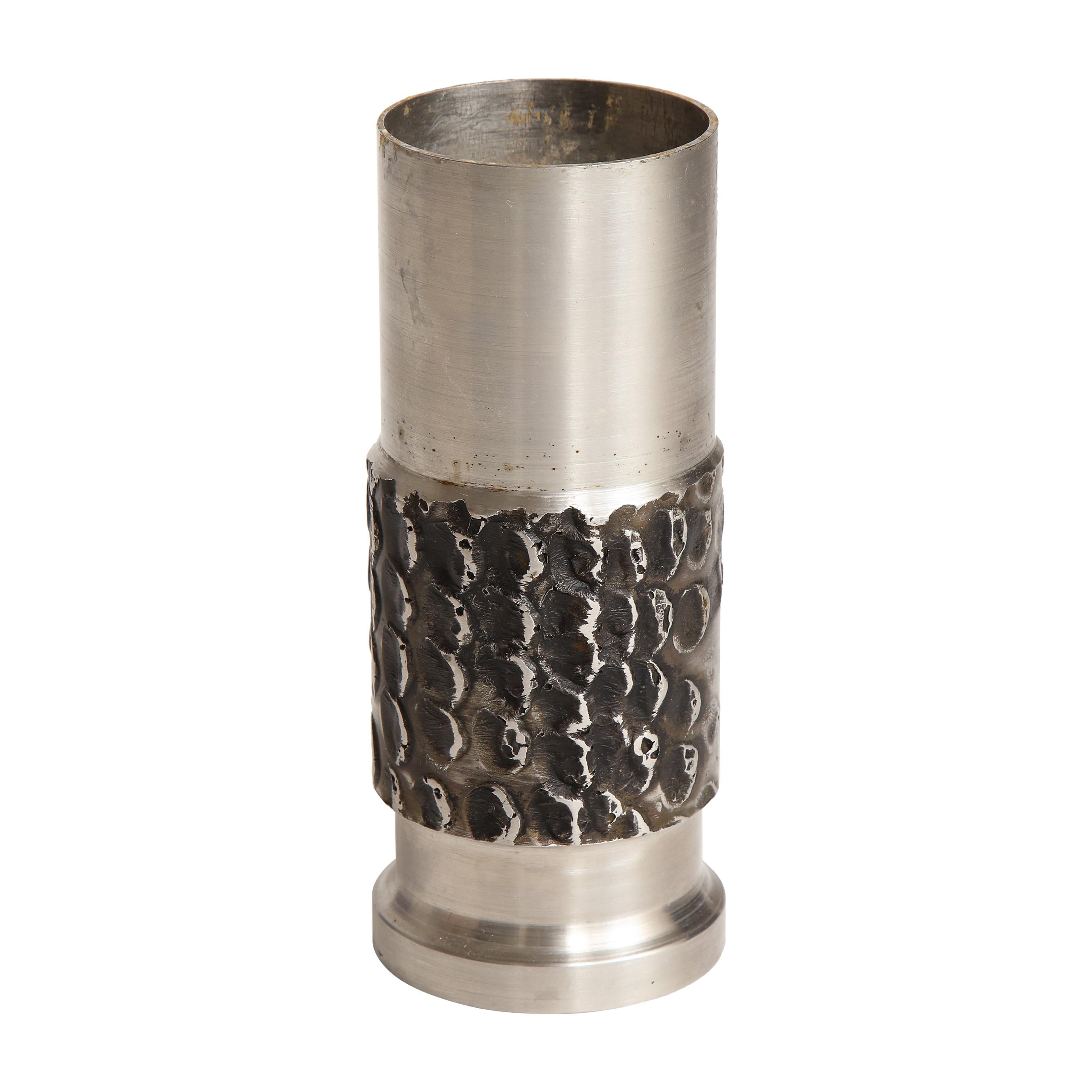 Brutalist Metal Cylinder Vase