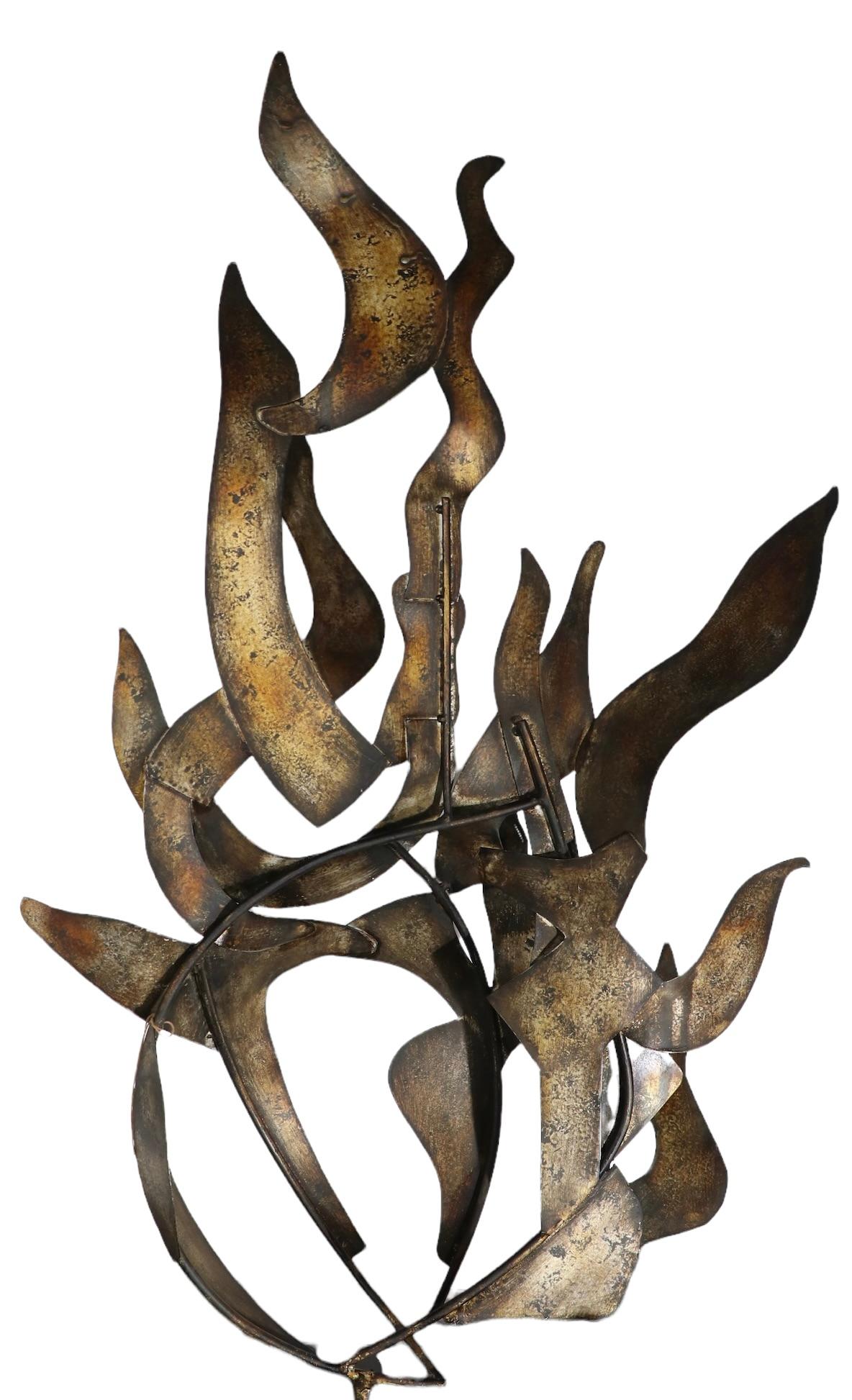 Brutalist Metal Flame Sculpture, Circa 1970-1980's 4