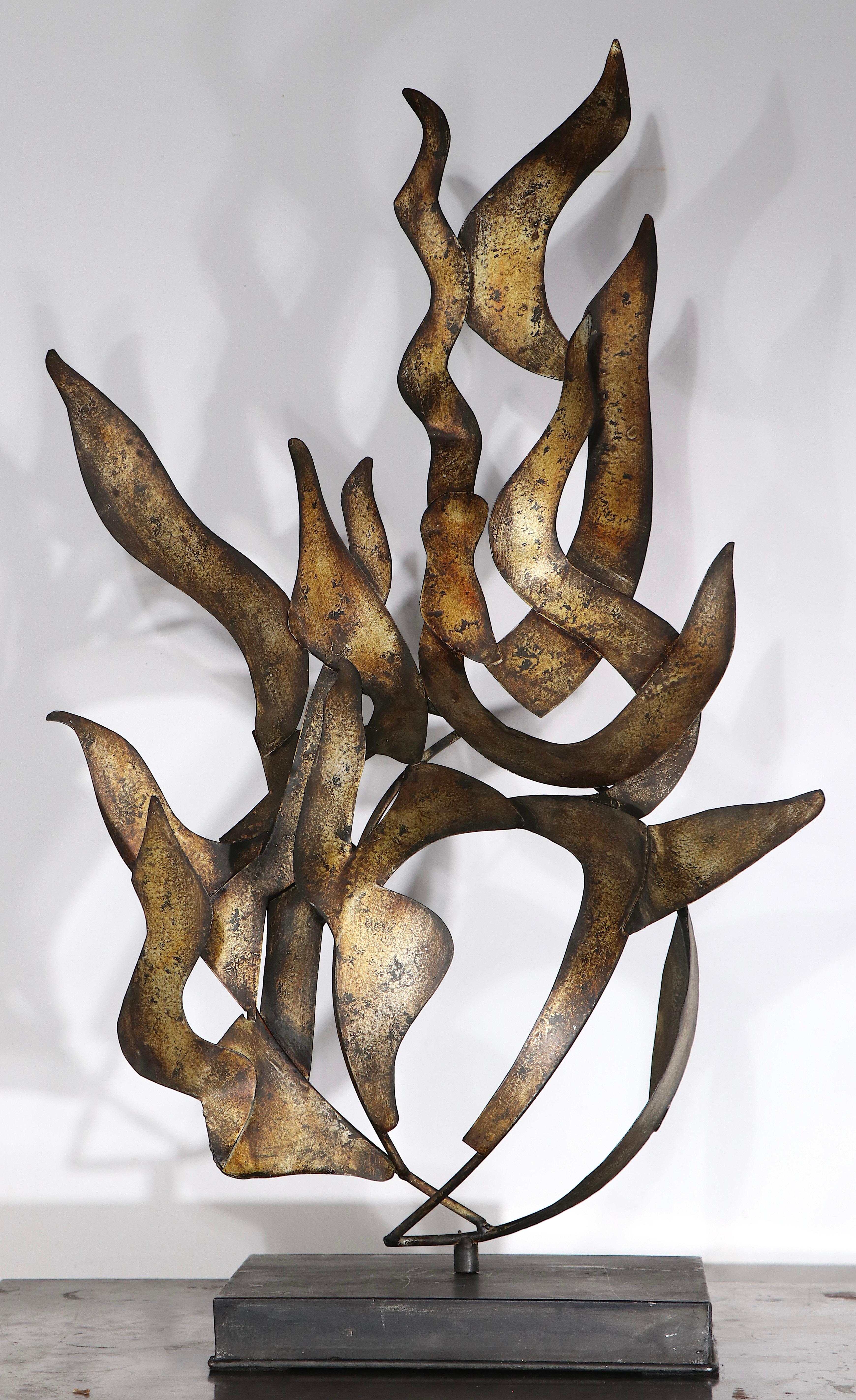Cut Steel Brutalist Metal Flame Sculpture, Circa 1970-1980's