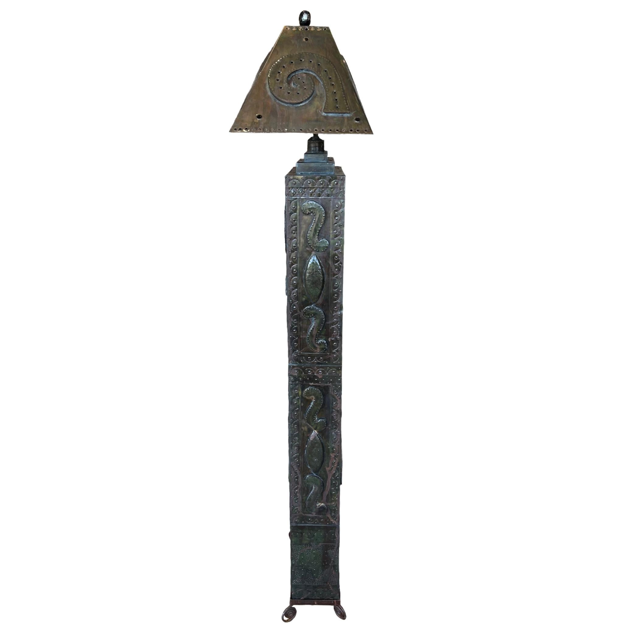 Brutalist Primitive Punched Tin Metal Floor Lamp

Details including patterns and punched holes throughout the structure

Rustic Texture throughout
