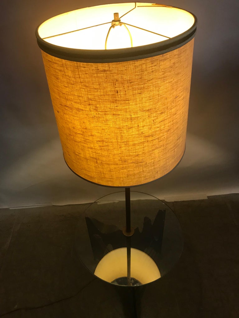Brutalist Metal Floor Lamp with Table by Harry Balmer for Laurel In Good Condition For Sale In Buffalo, NY