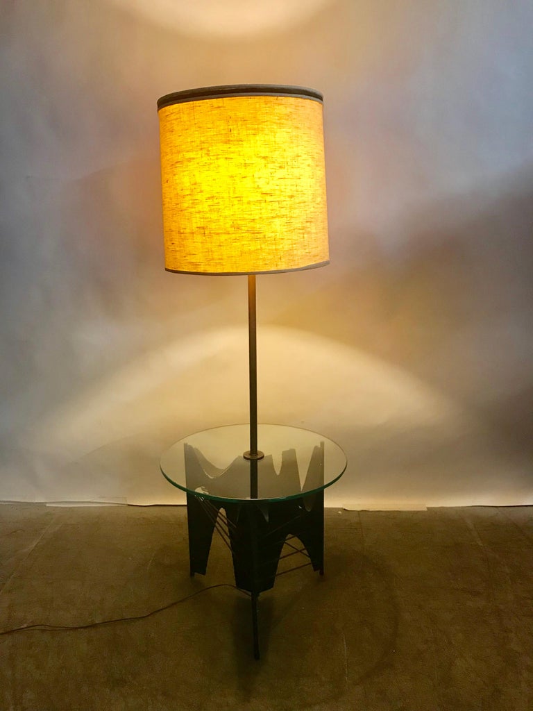 Mid-20th Century Brutalist Metal Floor Lamp with Table by Harry Balmer for Laurel For Sale