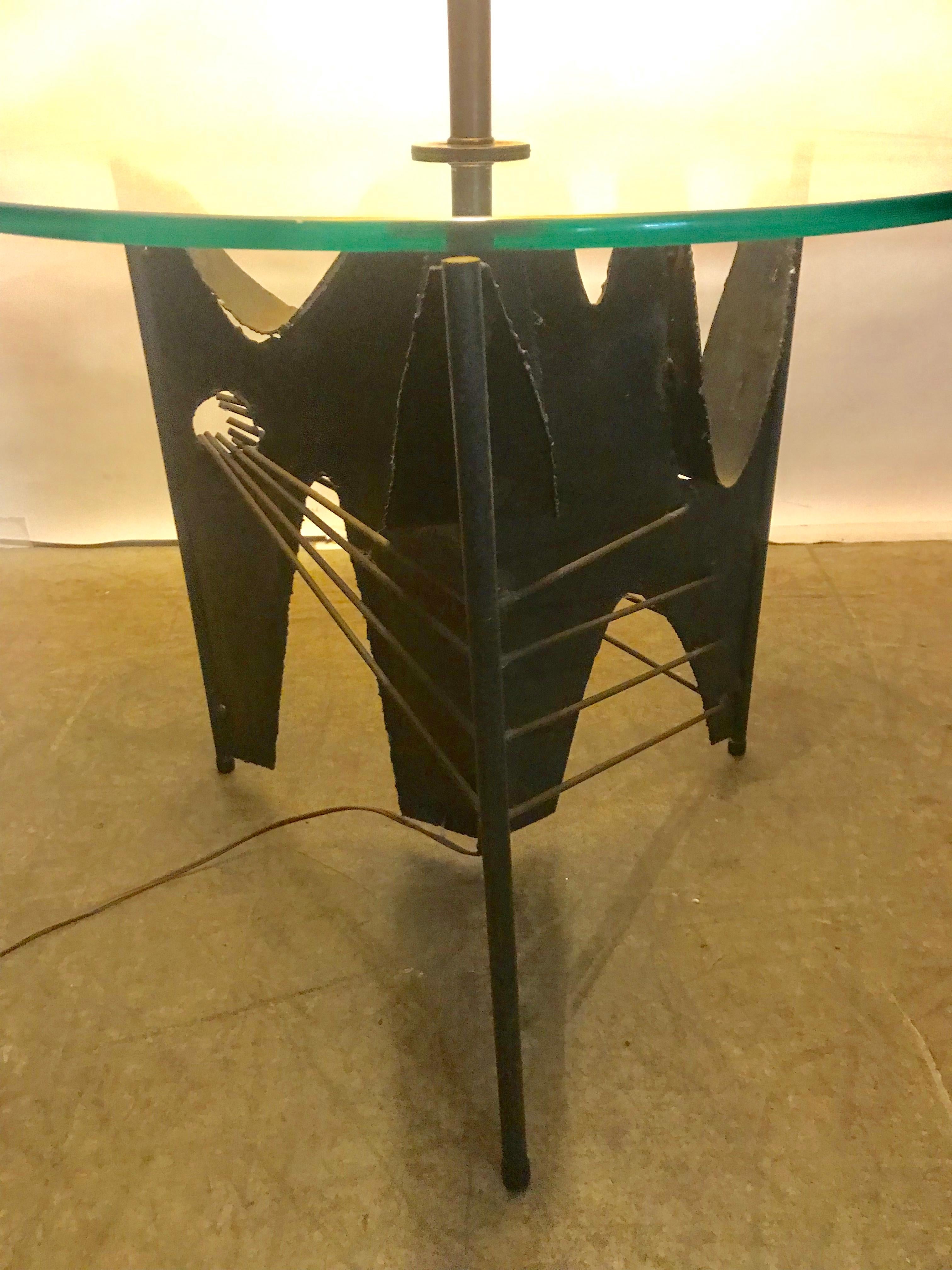 Bronzed Brutalist Metal Floor Lamp with Table by Harry Balmer for Laurel For Sale