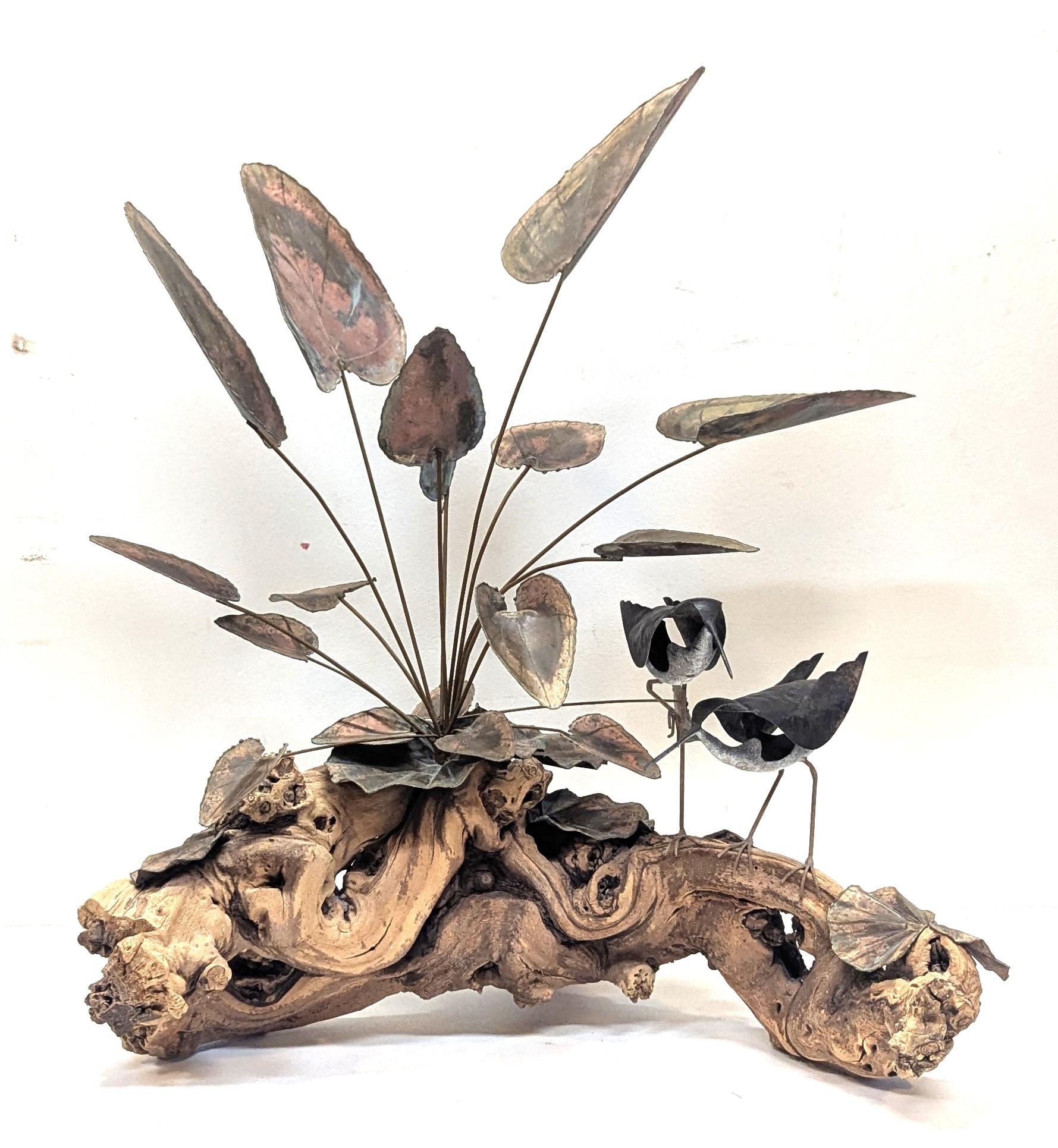 Brutalistische Metall-Skulptur aus Blumen und Treibholz im Angebot 7