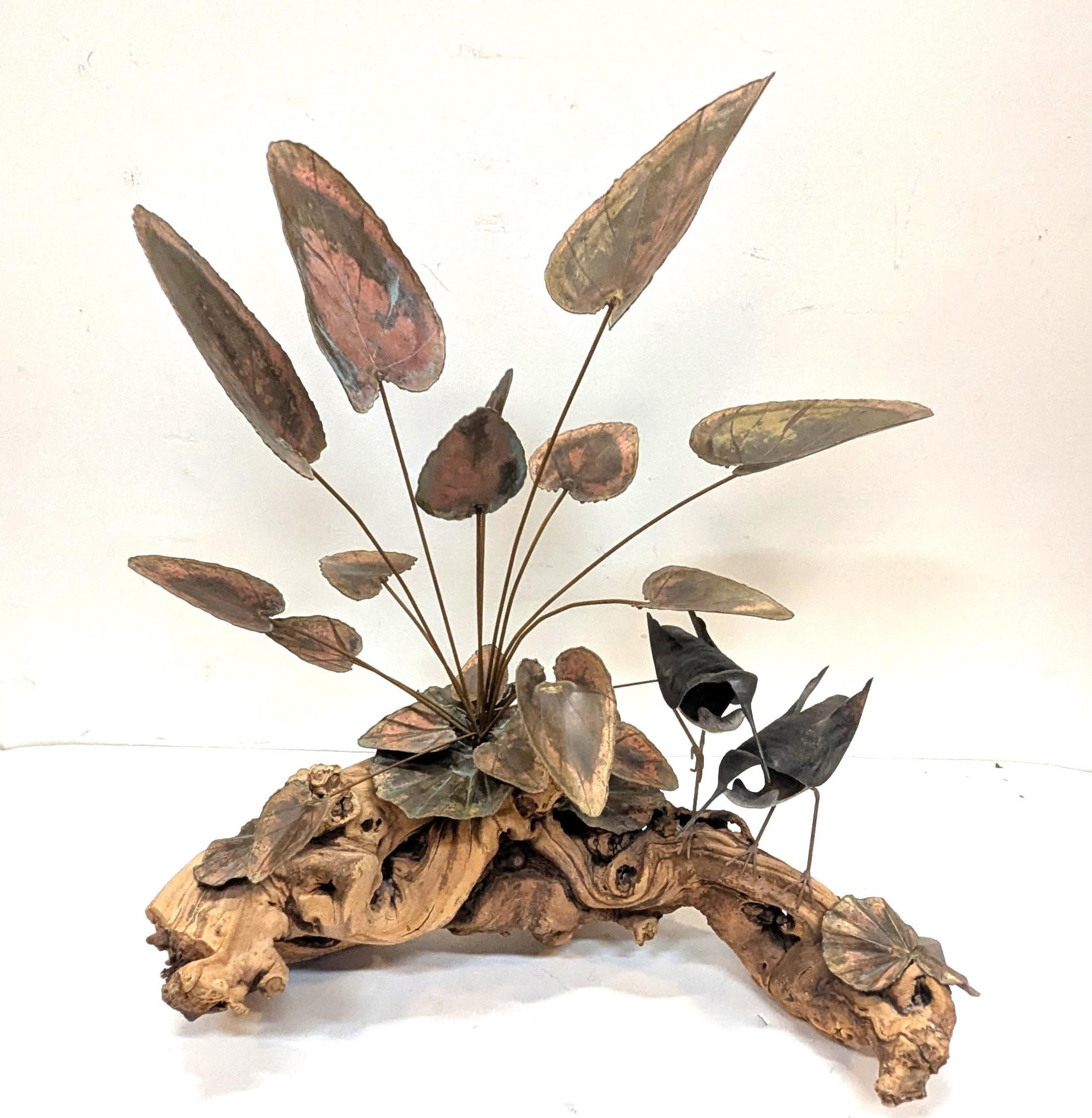 Brutalistische Metall-Skulptur aus Blumen und Treibholz im Angebot 8
