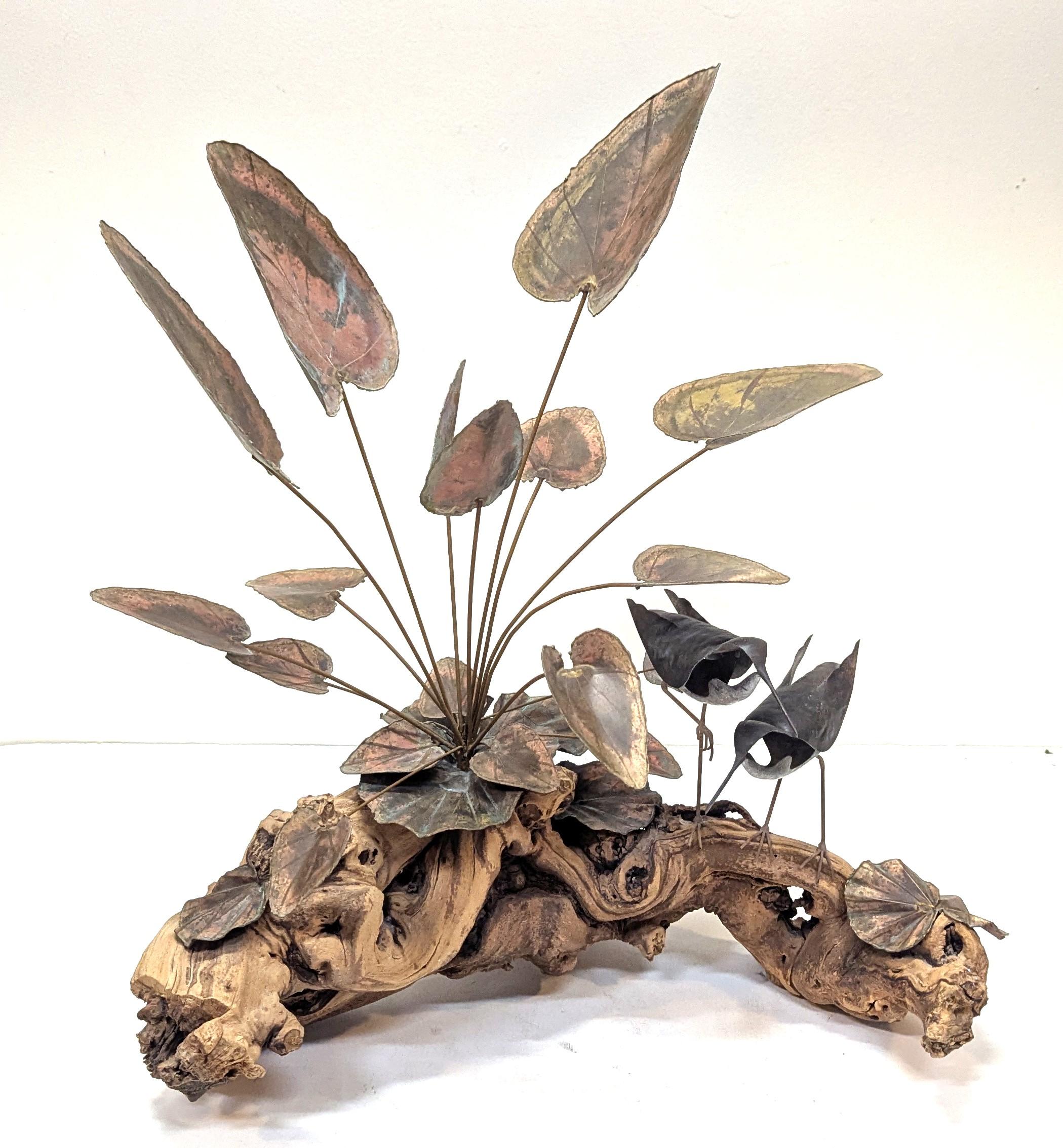 Brutalistische Metall-Skulptur aus Blumen und Treibholz im Zustand „Gut“ im Angebot in New York, NY