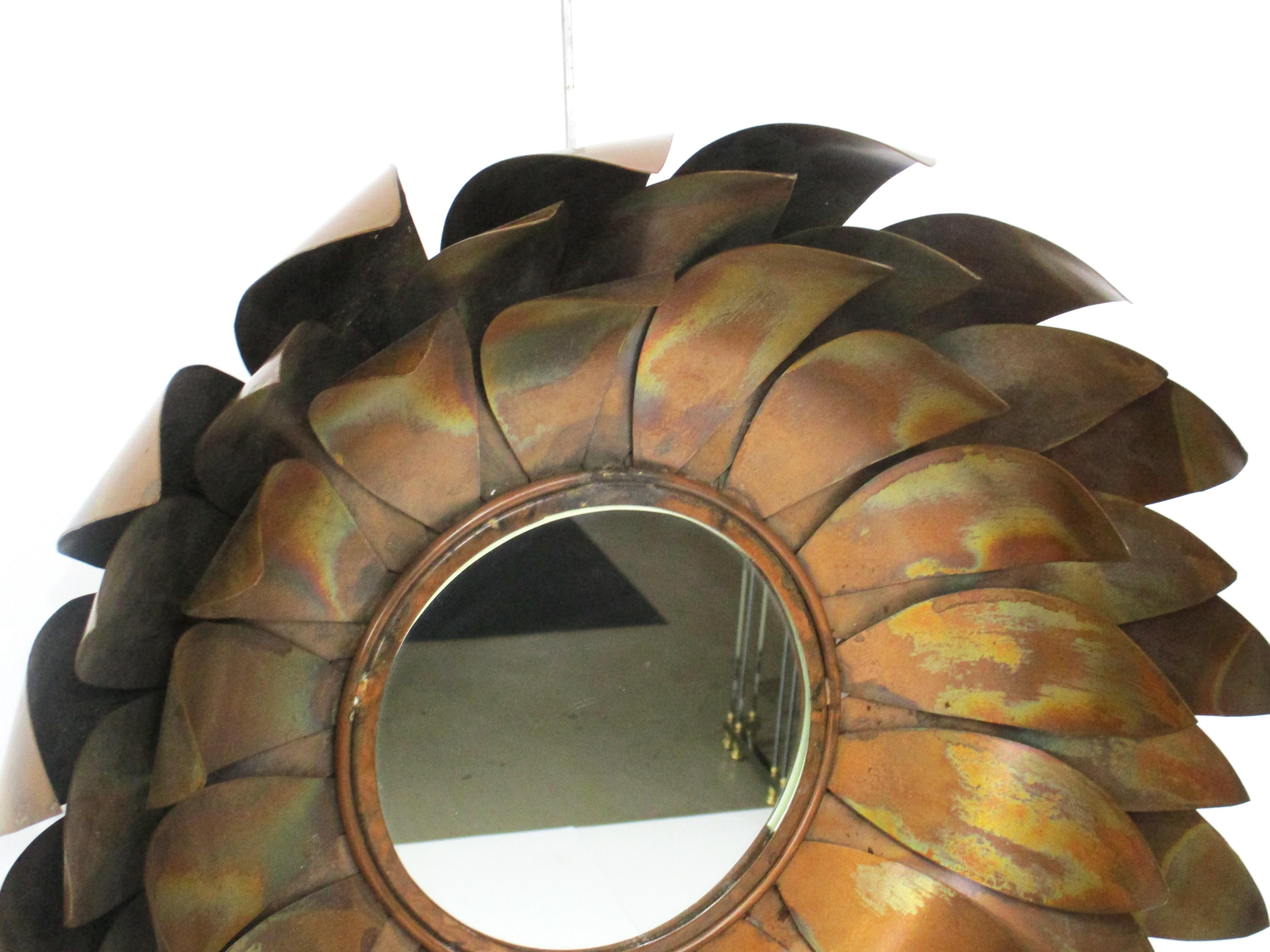 American Curtis Jere Brutalist Metal Flower Wall Mirror