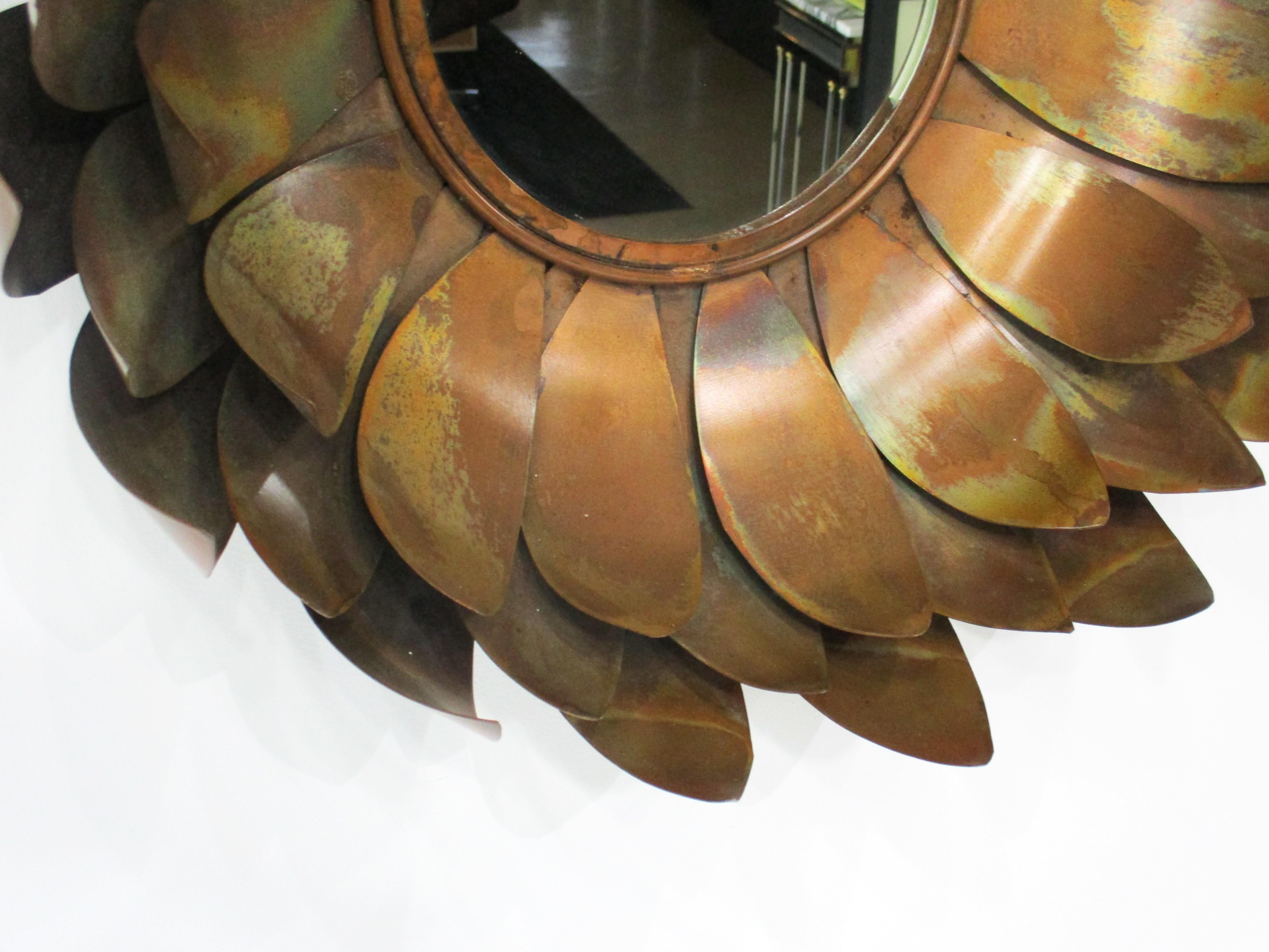 Curtis Jere Brutalist Metal Flower Wall Mirror In Good Condition In Cincinnati, OH