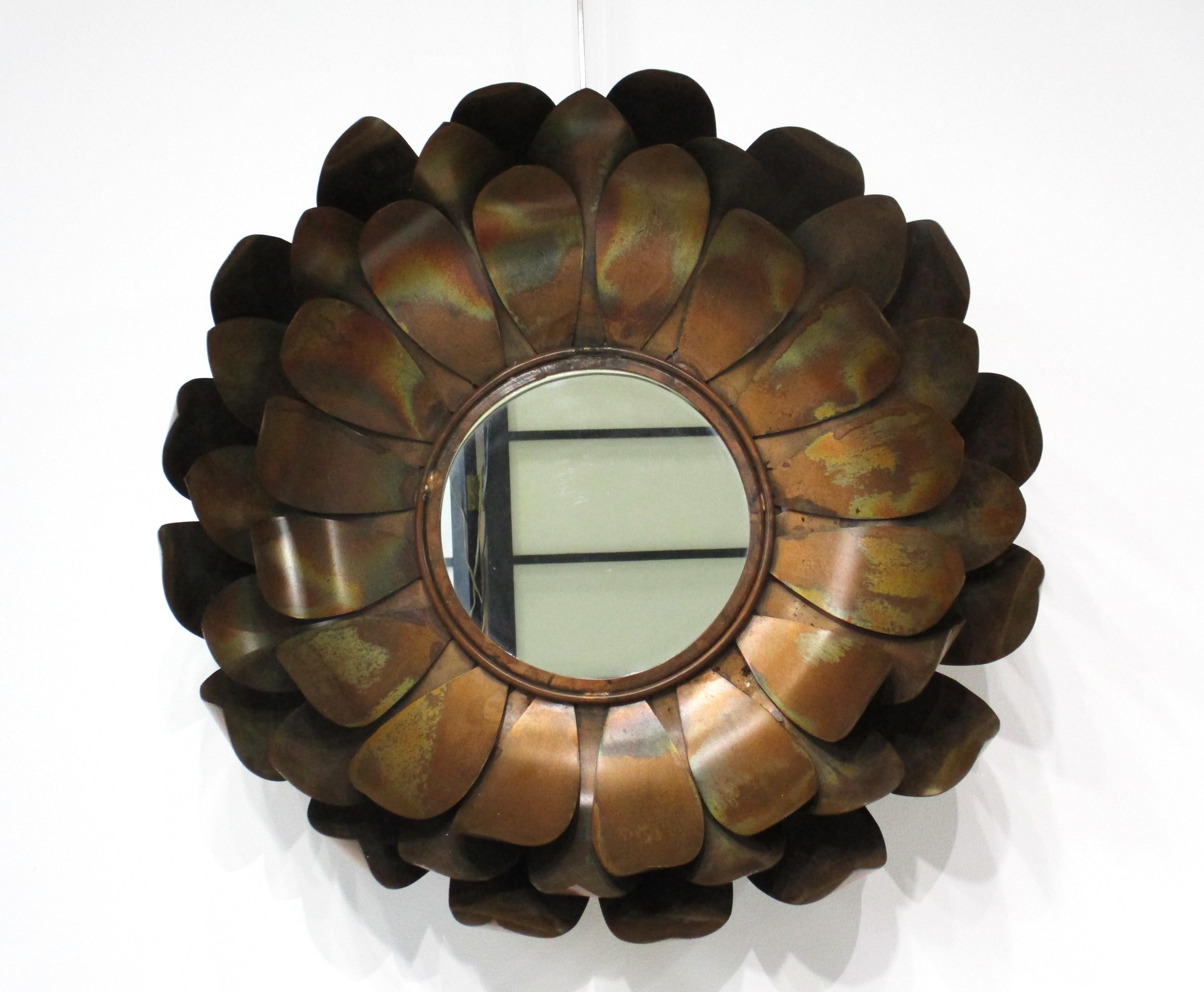 Curtis Jere Brutalist Metal Flower Wall Mirror 3
