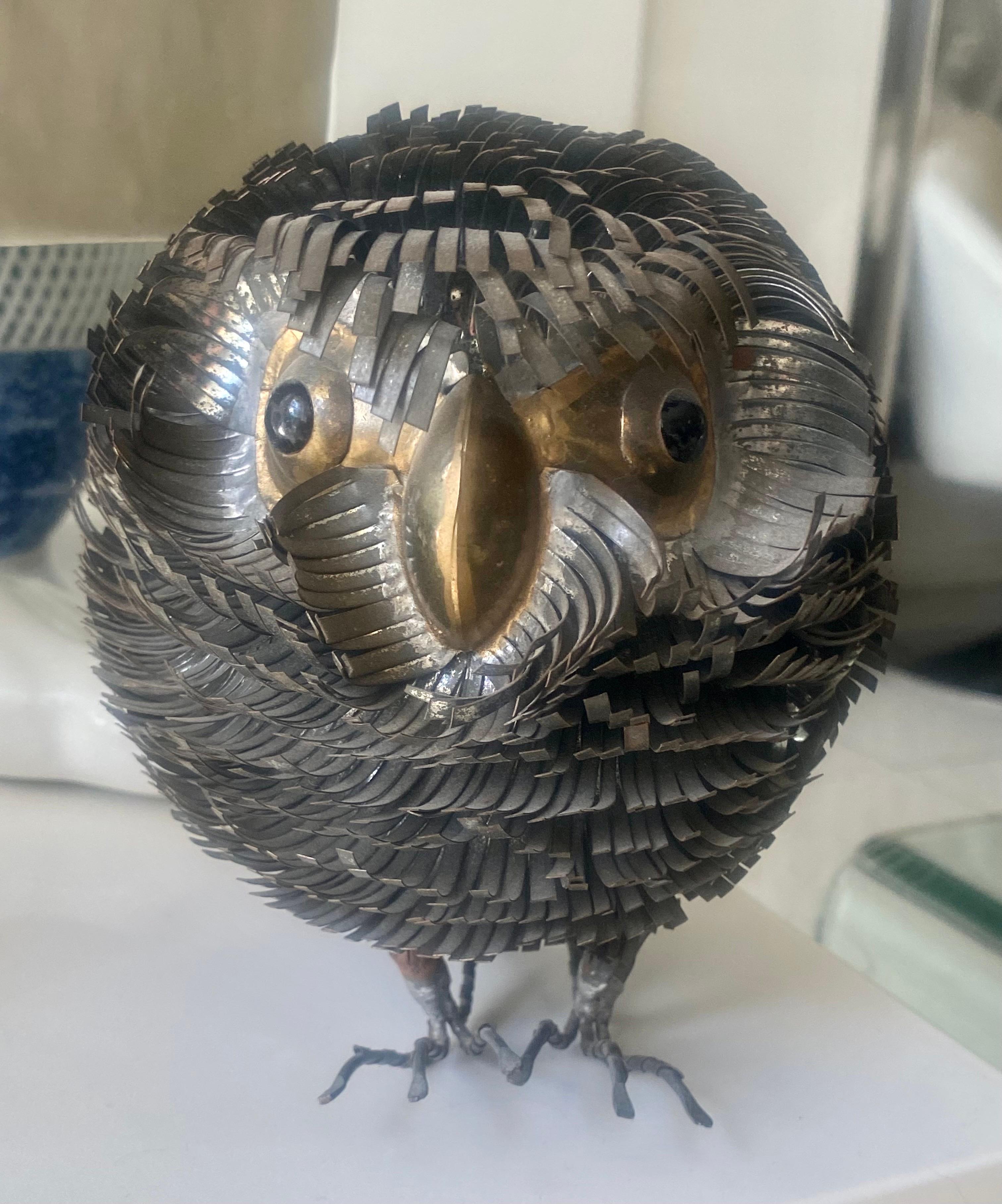 Brutalist Metal Hand Sculpted Owl Attributed to Sergio Bustamonte For Sale 2