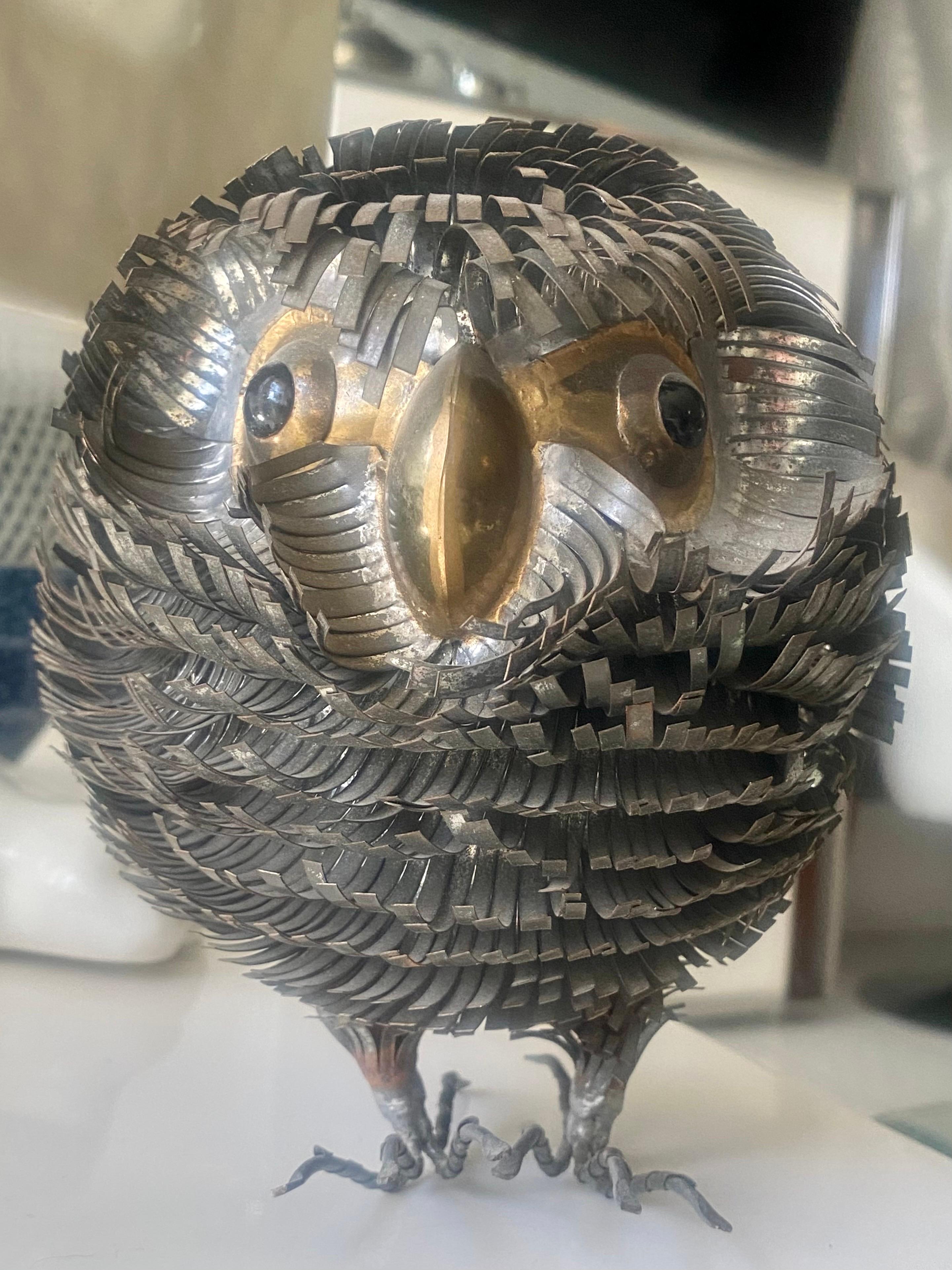 Brutalist Metal Hand Sculpted Owl Attributed to Sergio Bustamonte For Sale 3