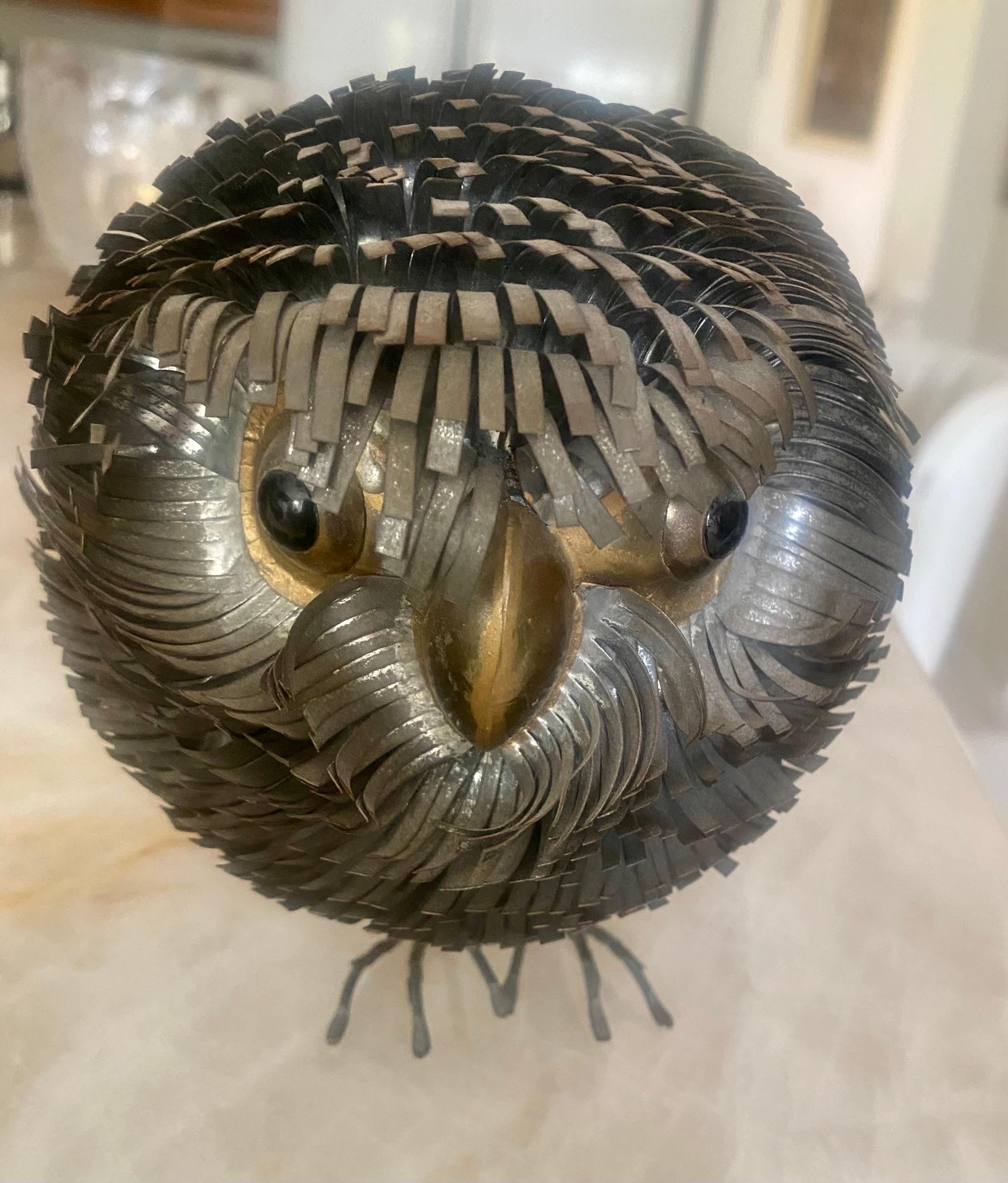 Brutalist Metal Hand Sculpted Owl Attributed to Sergio Bustamonte For Sale 5