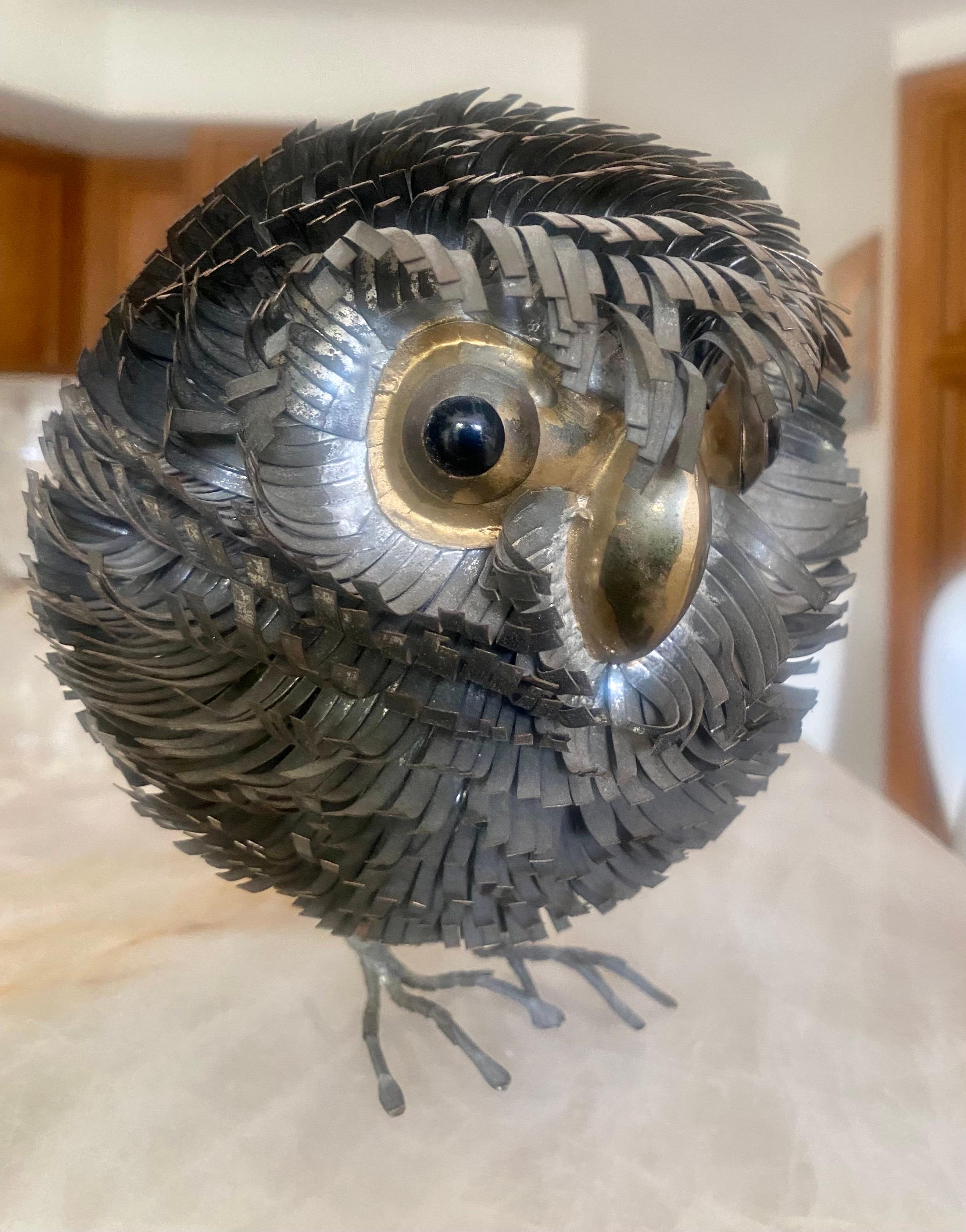 Brutalist Metal Hand Sculpted Owl Attributed to Sergio Bustamonte For Sale 6