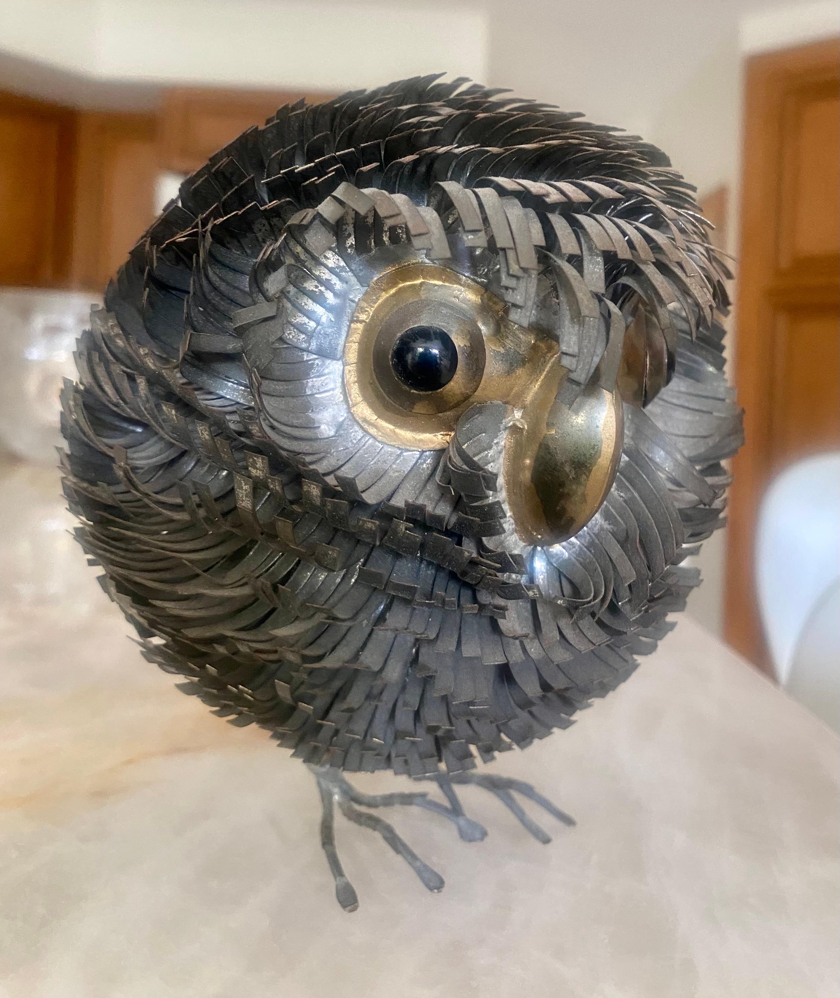 Brutalist Metal Hand Sculpted Owl Attributed to Sergio Bustamonte For Sale 7