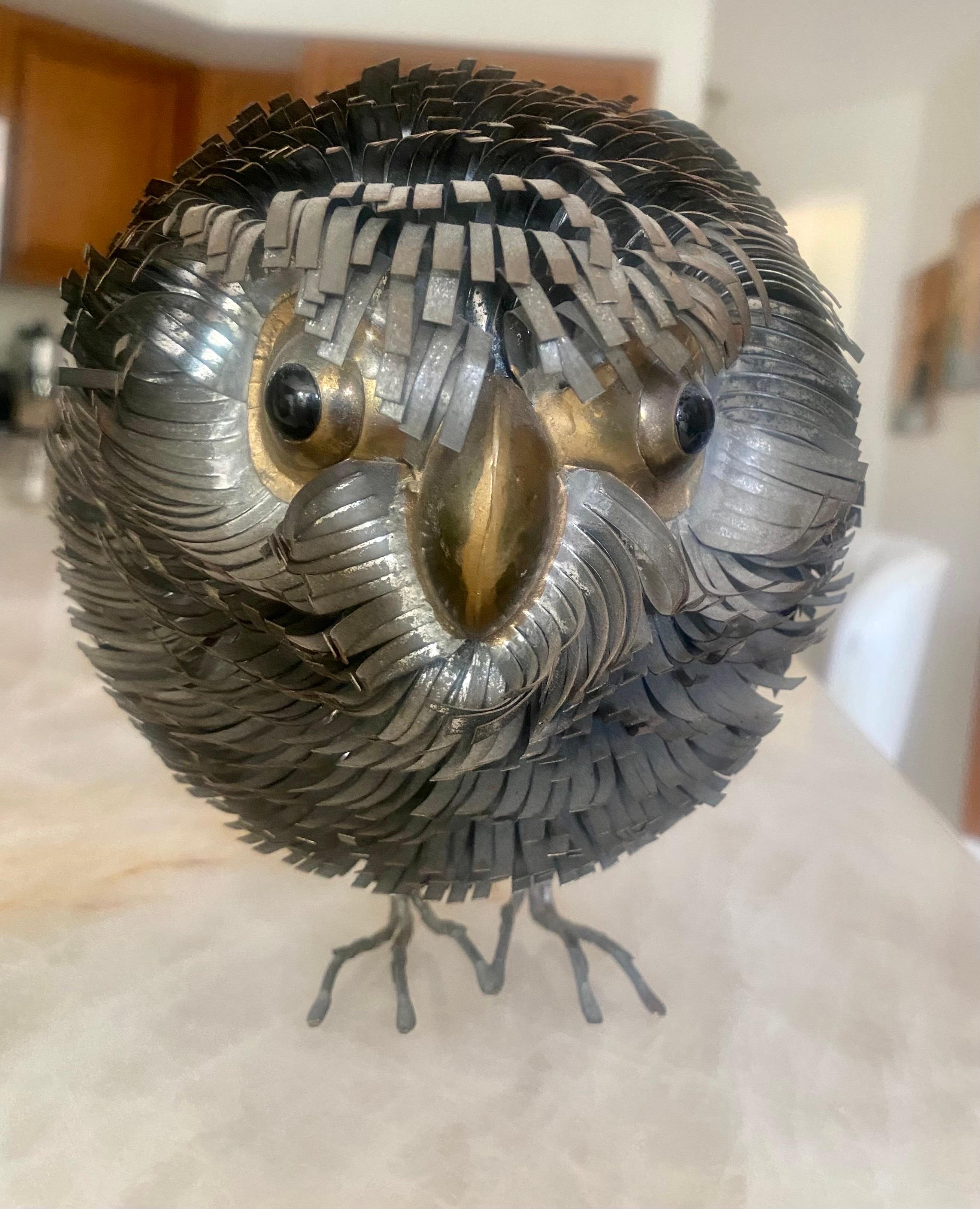 Brutalist Metal Hand Sculpted Owl Attributed to Sergio Bustamonte For Sale 8