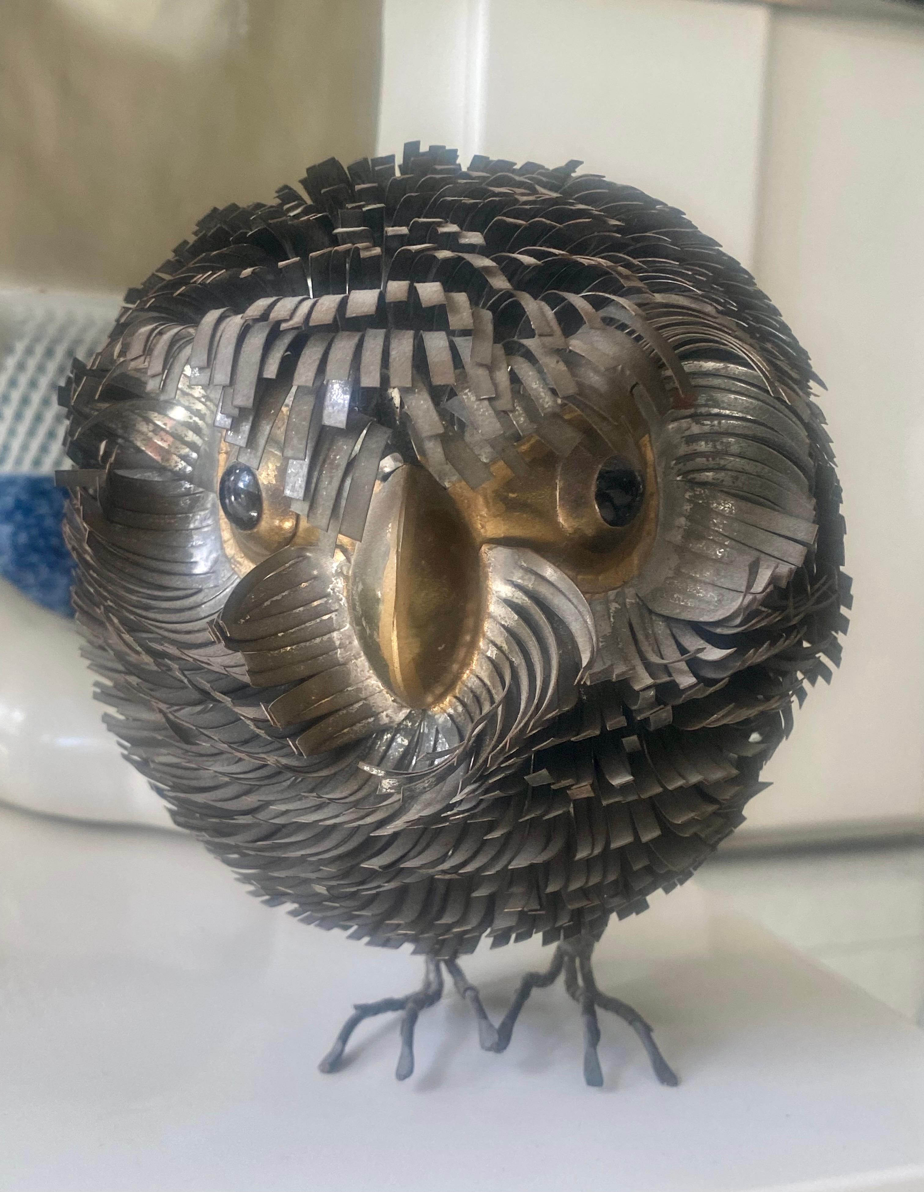 Brutalist Metal Hand Sculpted Owl Attributed to Sergio Bustamonte For Sale 9