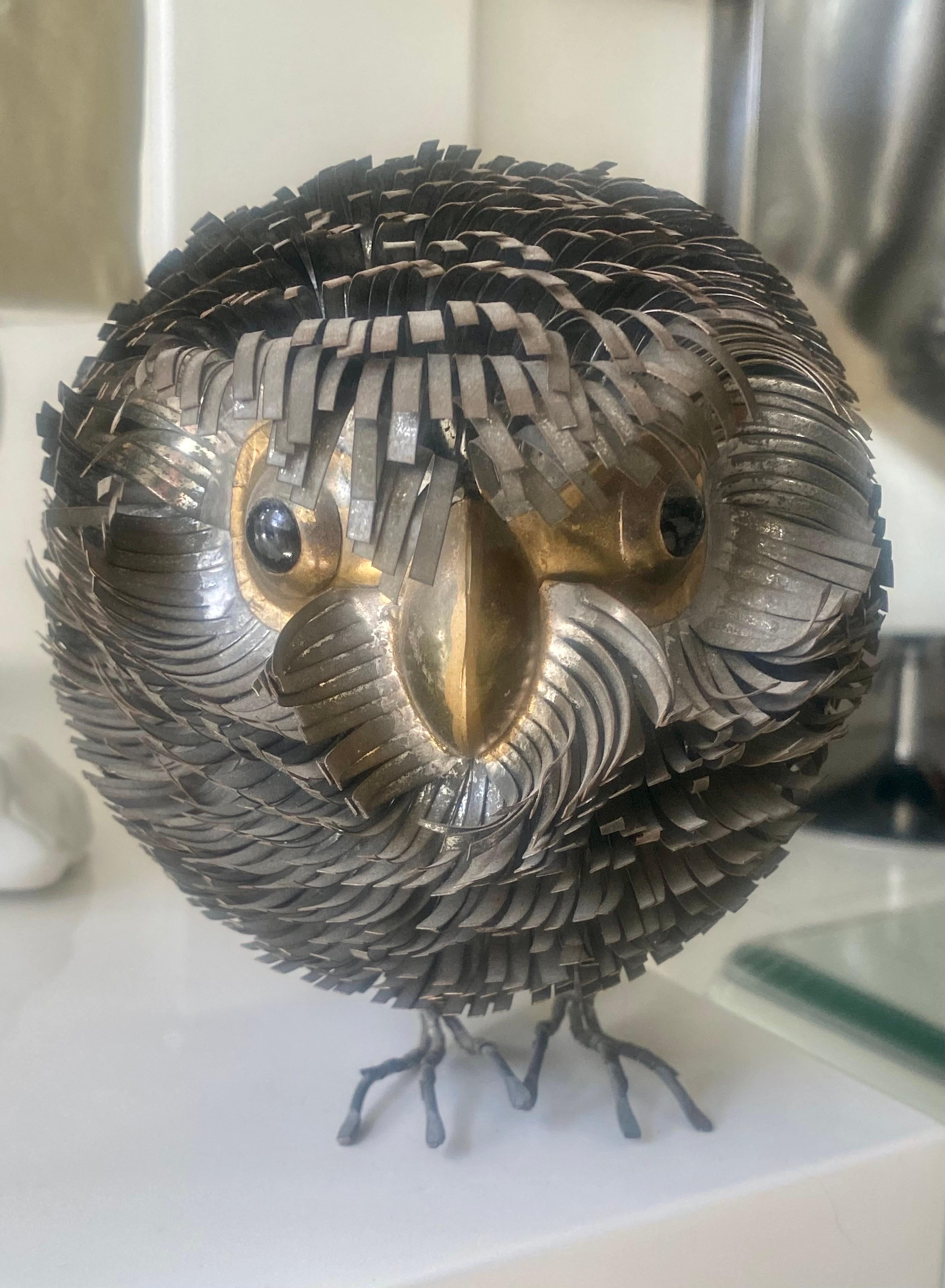 Brutalist Metal Hand Sculpted Owl Attributed to Sergio Bustamonte For Sale 10