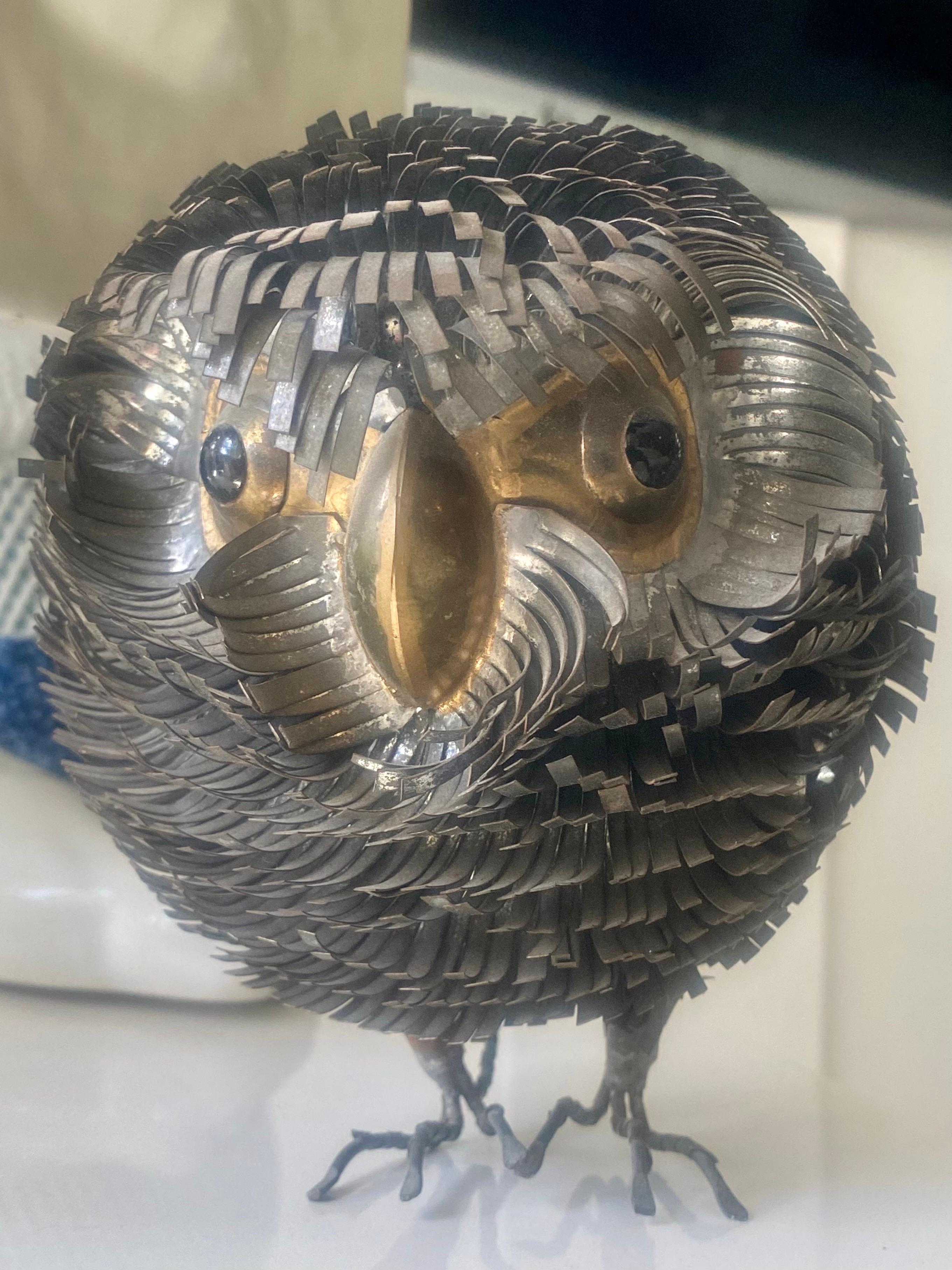 Brutalist Metal Hand Sculpted Owl Attributed to Sergio Bustamonte For Sale 11