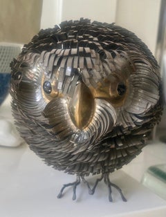 Brutalist Metal Hand Sculpted Owl Attributed to Sergio Bustamonte