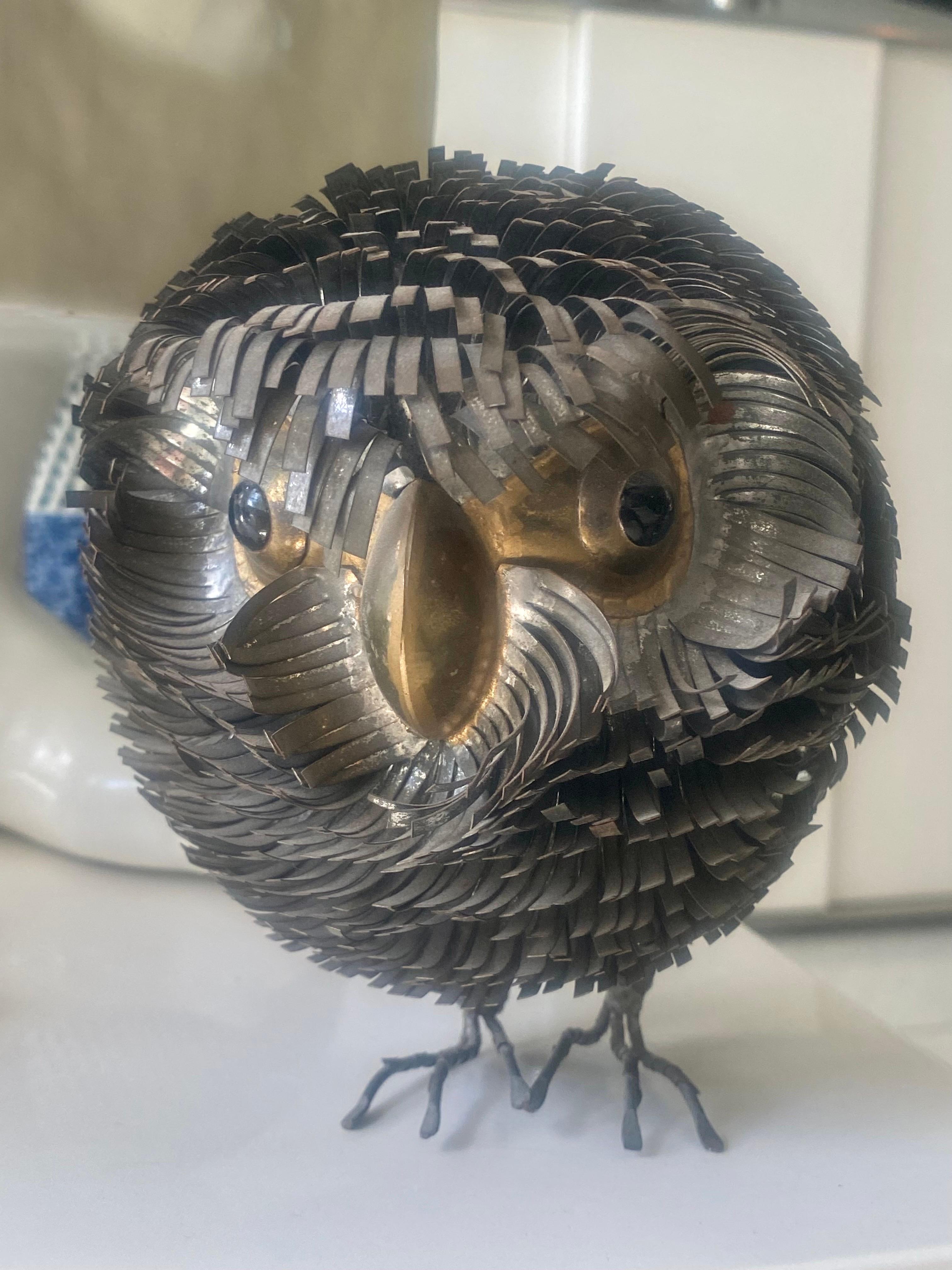 Brutalist Metal Hand Sculpted Owl Attributed to Sergio Bustamonte For Sale 12