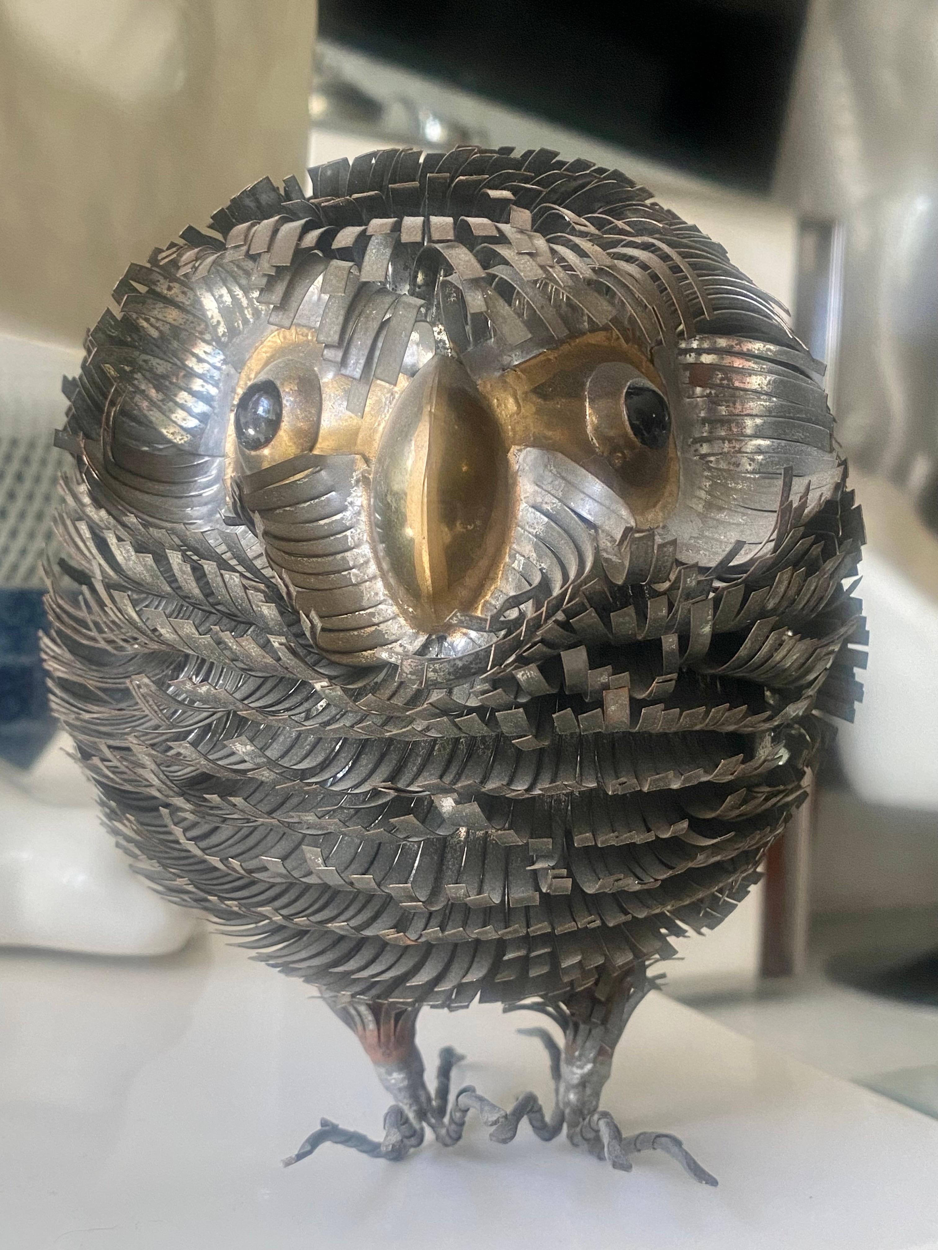 Brutalist Metal Hand Sculpted Owl Attributed to Sergio Bustamonte In Good Condition For Sale In Miami, FL