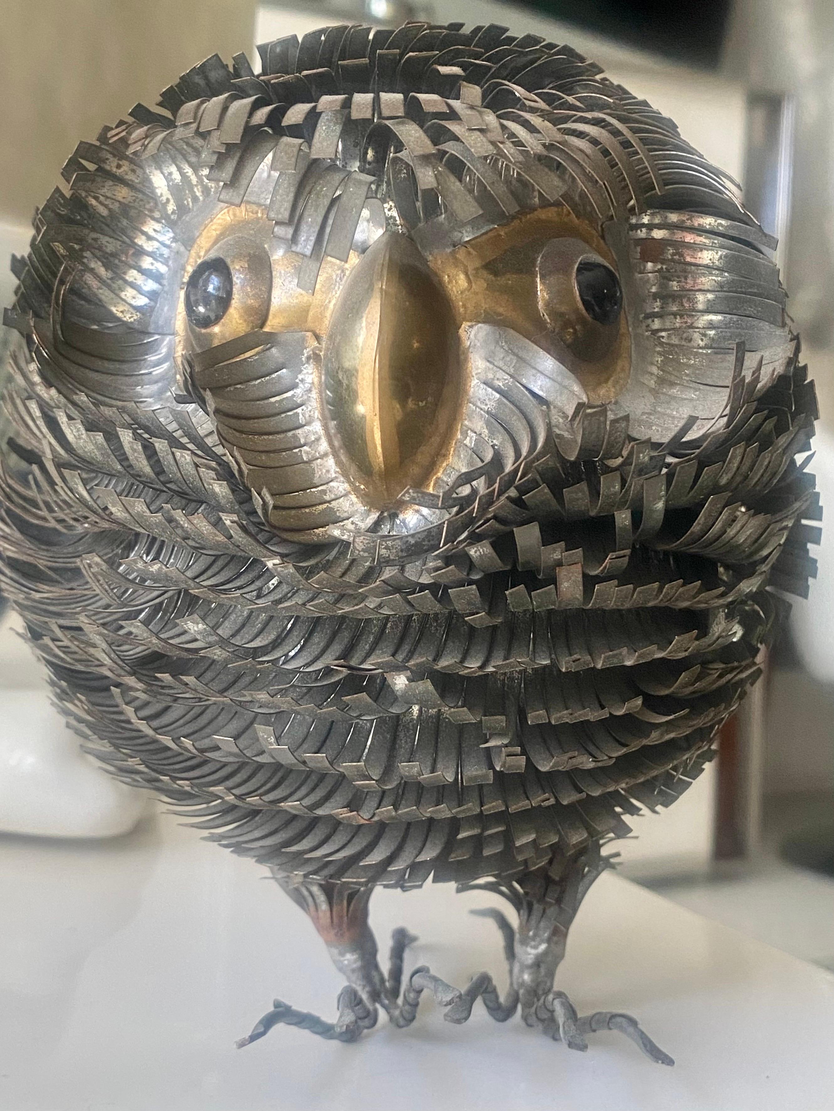 20th Century Brutalist Metal Hand Sculpted Owl Attributed to Sergio Bustamonte For Sale