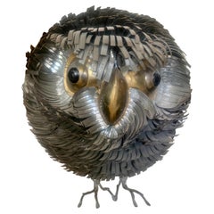 Vintage Brutalist Metal Hand Sculpted Owl Attributed to Sergio Bustamonte