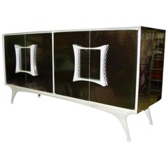 Retro Brutalist Metal Laminate Vanleigh Credenza Cabinet Server Bar