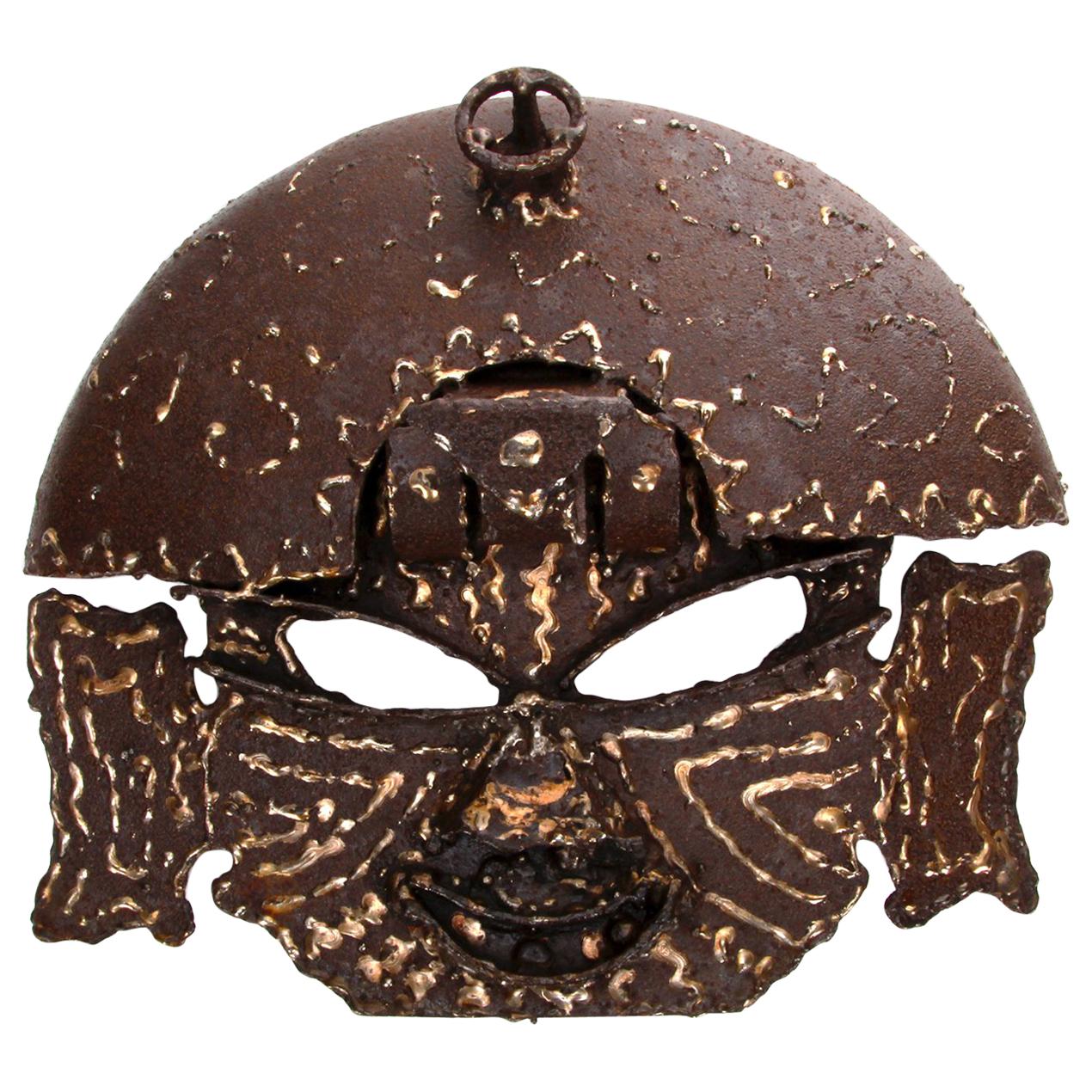 Brutalist Metal Mask 1970s, Gorgeous Warrior Styled Mask For Sale