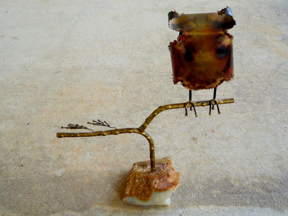 Brutalist Metal Owl Sculptures by Curtis Jeré For Sale 3