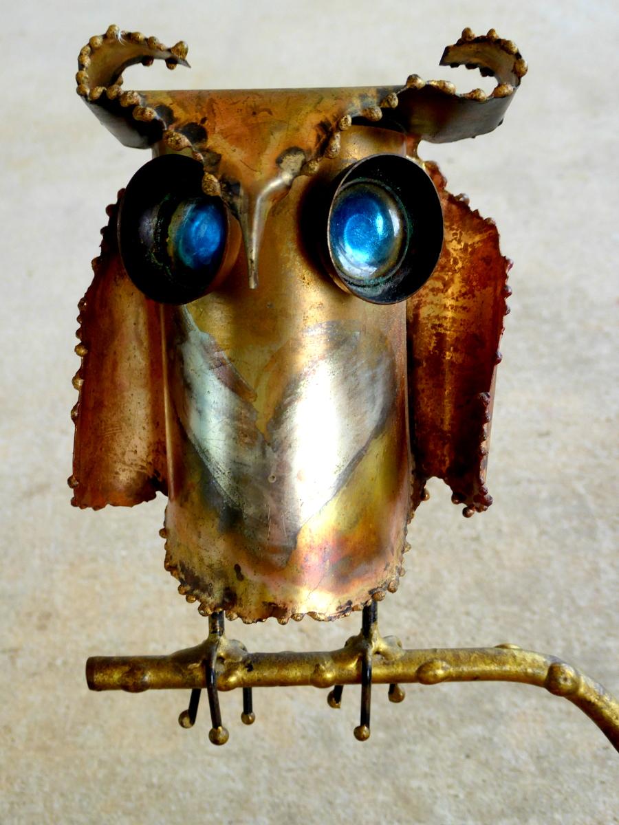 Brutalist Metal Owl Sculptures by Curtis Jeré For Sale 1