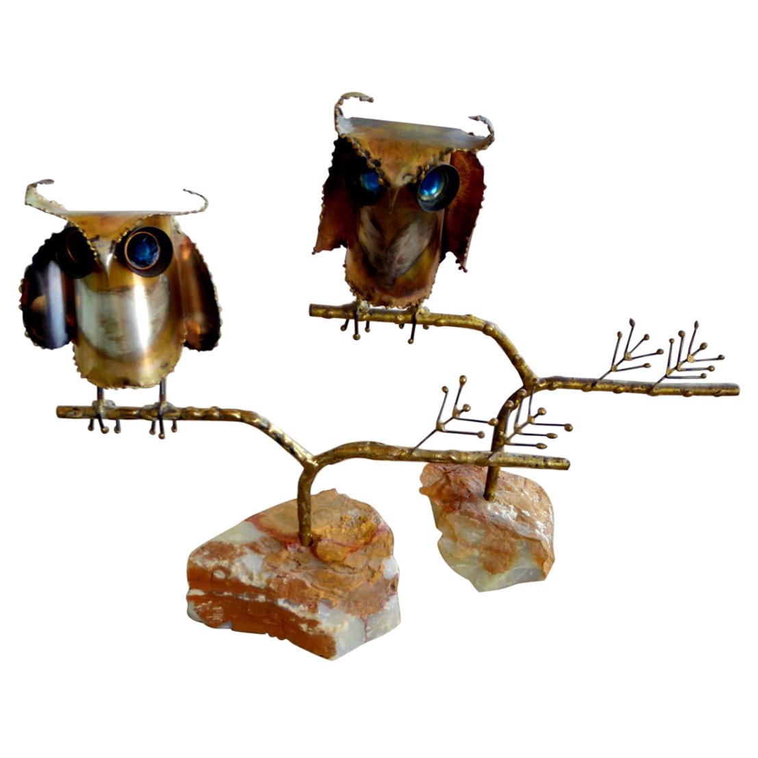 Brutalist Metal Owl Sculptures by Curtis Jeré For Sale