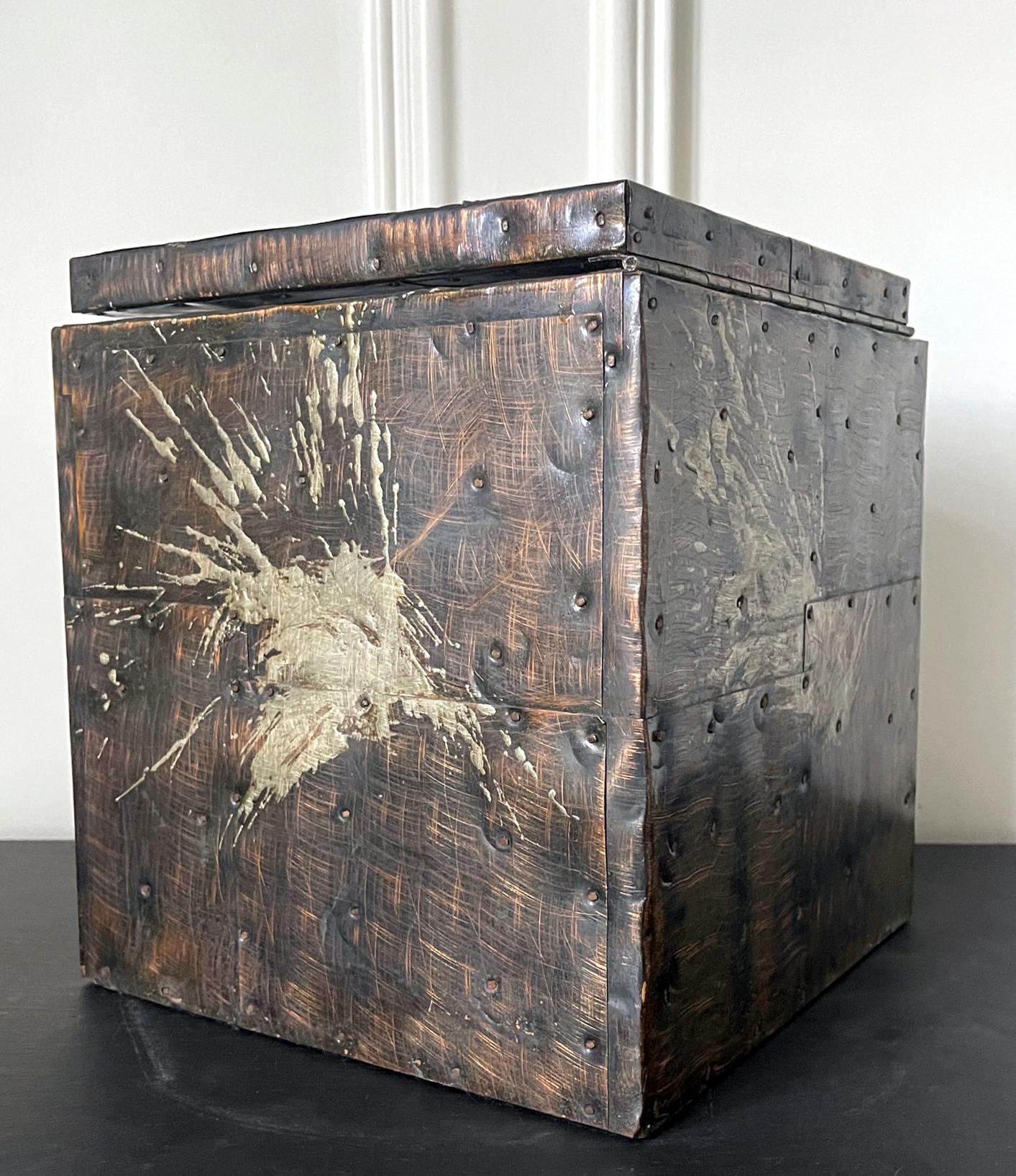 Brutalist Metal Patchwork Box with Insert Paul Evans In Good Condition For Sale In Atlanta, GA