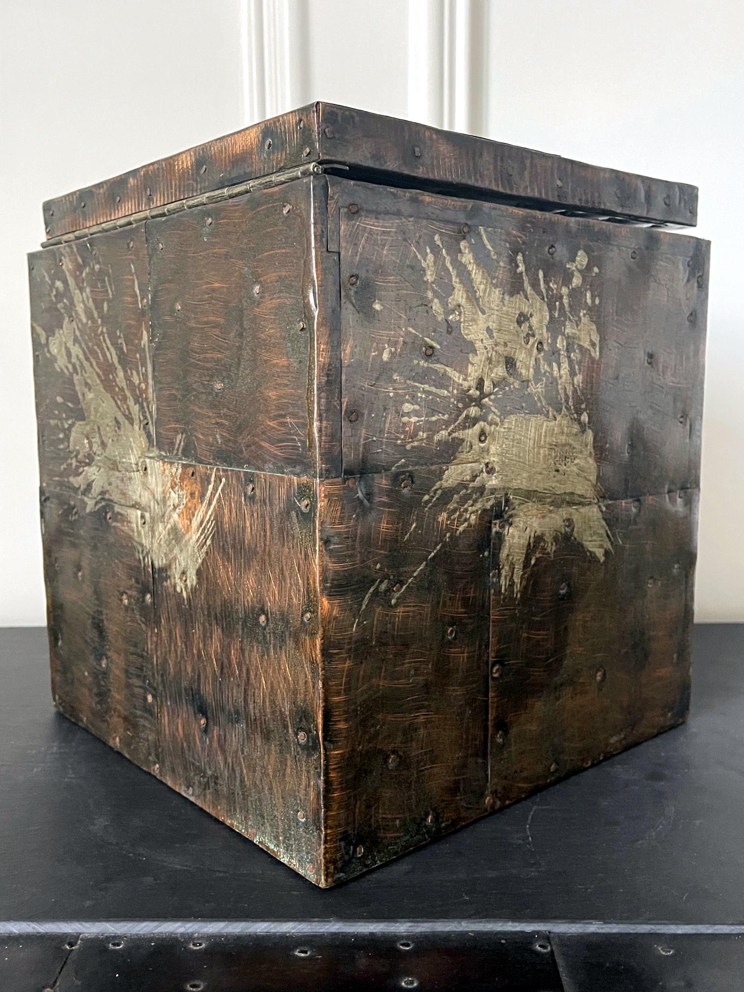 20th Century Brutalist Metal Patchwork Box with Insert Paul Evans For Sale